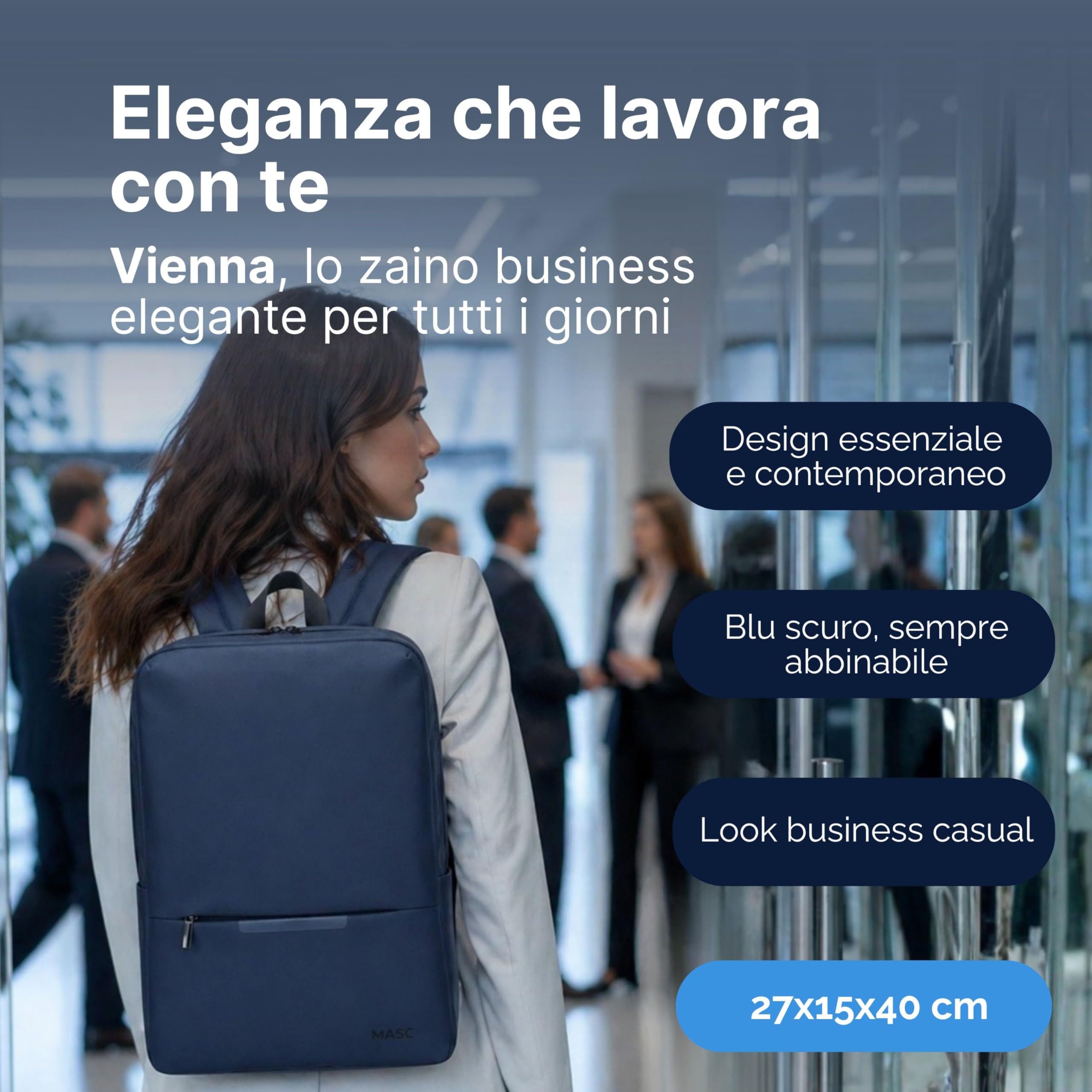 MASC Zaino Porta PC da Lavoro, Ideale per l’Ufficio è uno Zaino Elegante Business, Impermeabile e Professionale