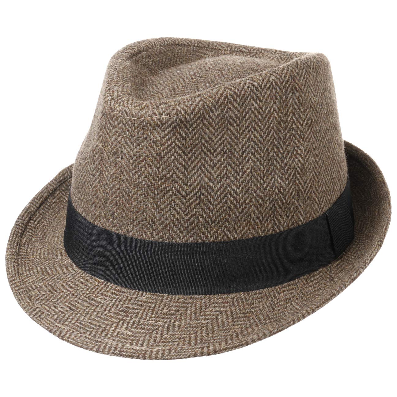 Lipodo Trilby Herringbone Hat Classic Fabric Ribbed Band Men Women Summer Winter Fedora Brown-Beige