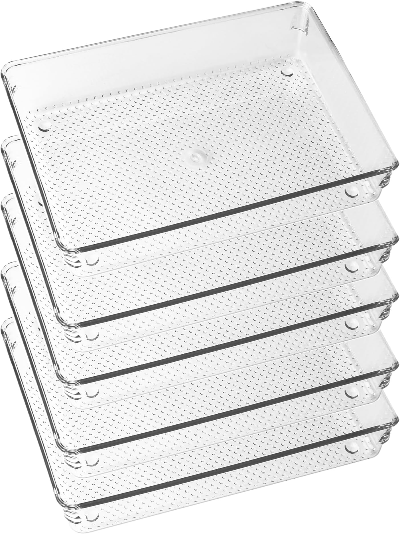 ihomecooker 5 Pack Clear Plastic Drawer Organizer Tray Cutlery Utensil Makeups Drawer Silverware Organizers 6" X 9"