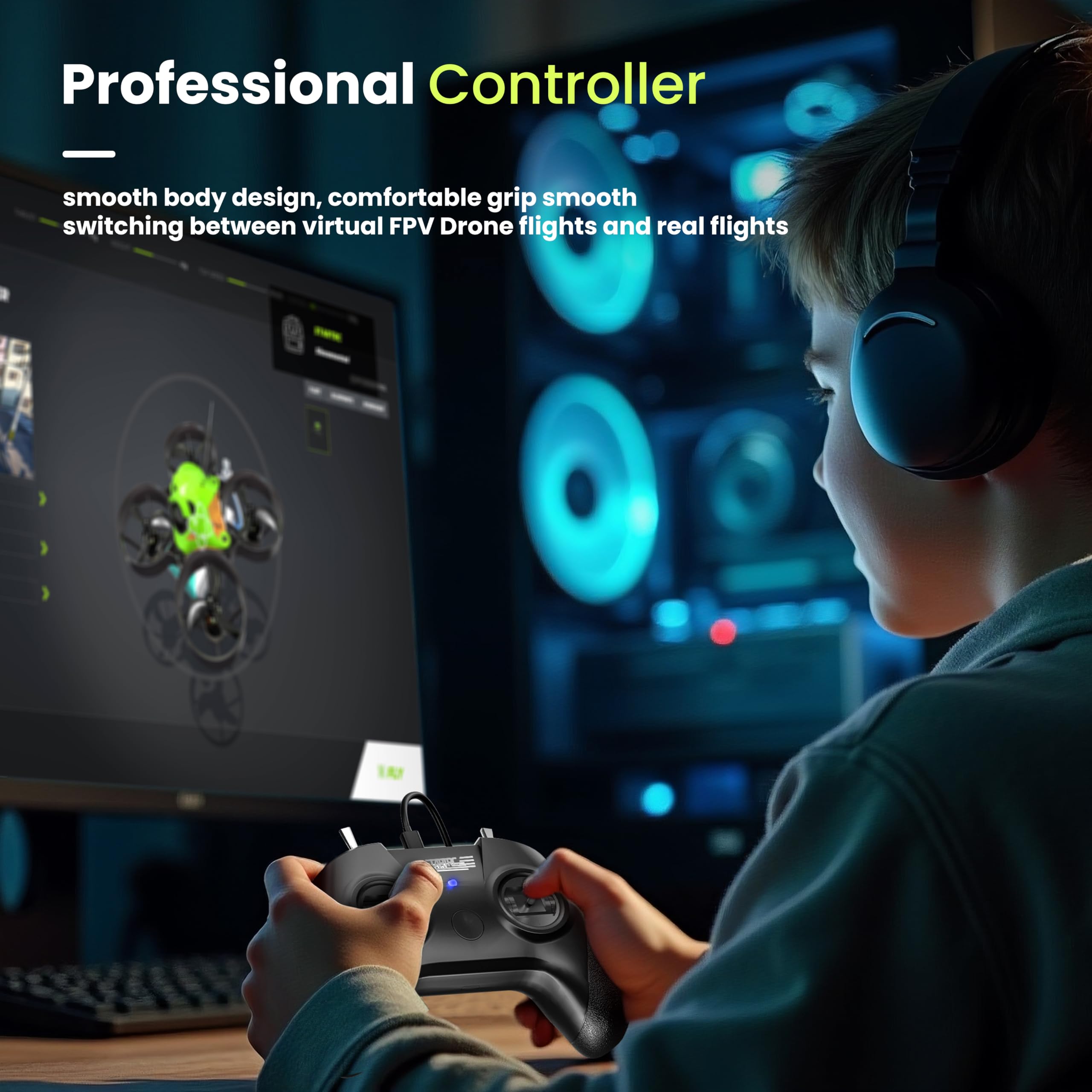 STARTRC S8 RC Flight Simulator Controller- 8 Channels FPV Drone Games Remote Controller Support Popular System&Platform- Ideal for Beginner Pilots Professional Training Experience (Black) - Image 2