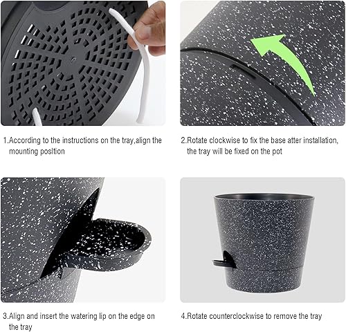 Miniatura 7 de UOUZ Paquete de 2 macetas de riego automático de 12 pulgadas, macetas de plástico para plantas y flores de interior, motas negras