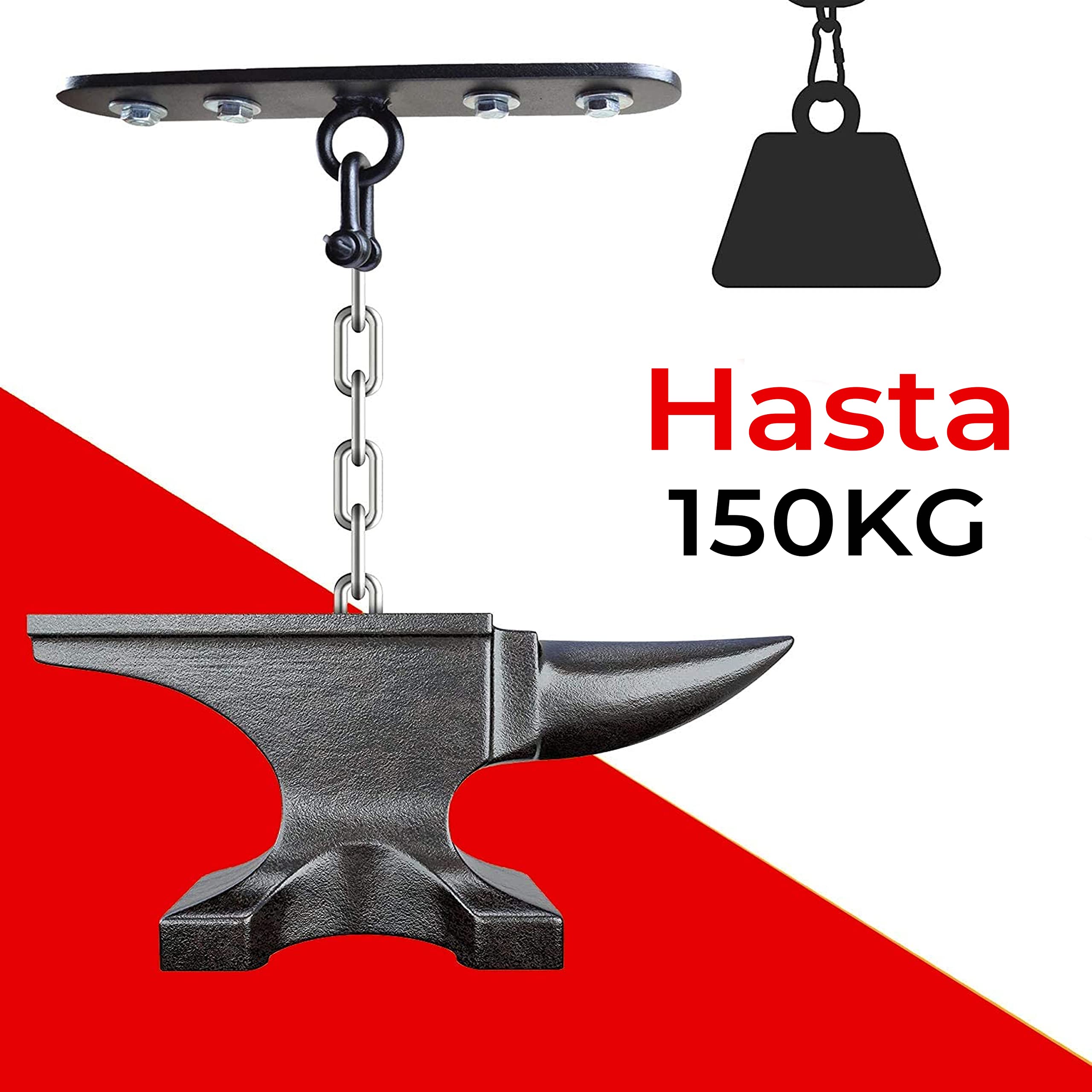 AQF Gancho de Techo de Hierro para Saco de Boxeo | Soporte Giratorio Resistente para Colgar Pelotas de Boxeo | Gancho de Techo Calibre 18 con grillete en D | Soporta hasta 150 kg