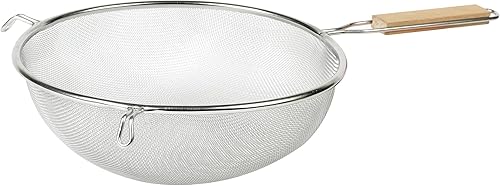 Imusa IMU-71195 Colador de acero inoxidable de 10 pulgadas con mango de madera