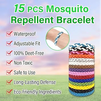 Mosquito Repellent Bracelet 15 Pack, Adjustable Leather Mosquito Bands Natural Insect Repellent Wristbands for Adults and Kids 300 Hour Insects Protection Wristbands Tools