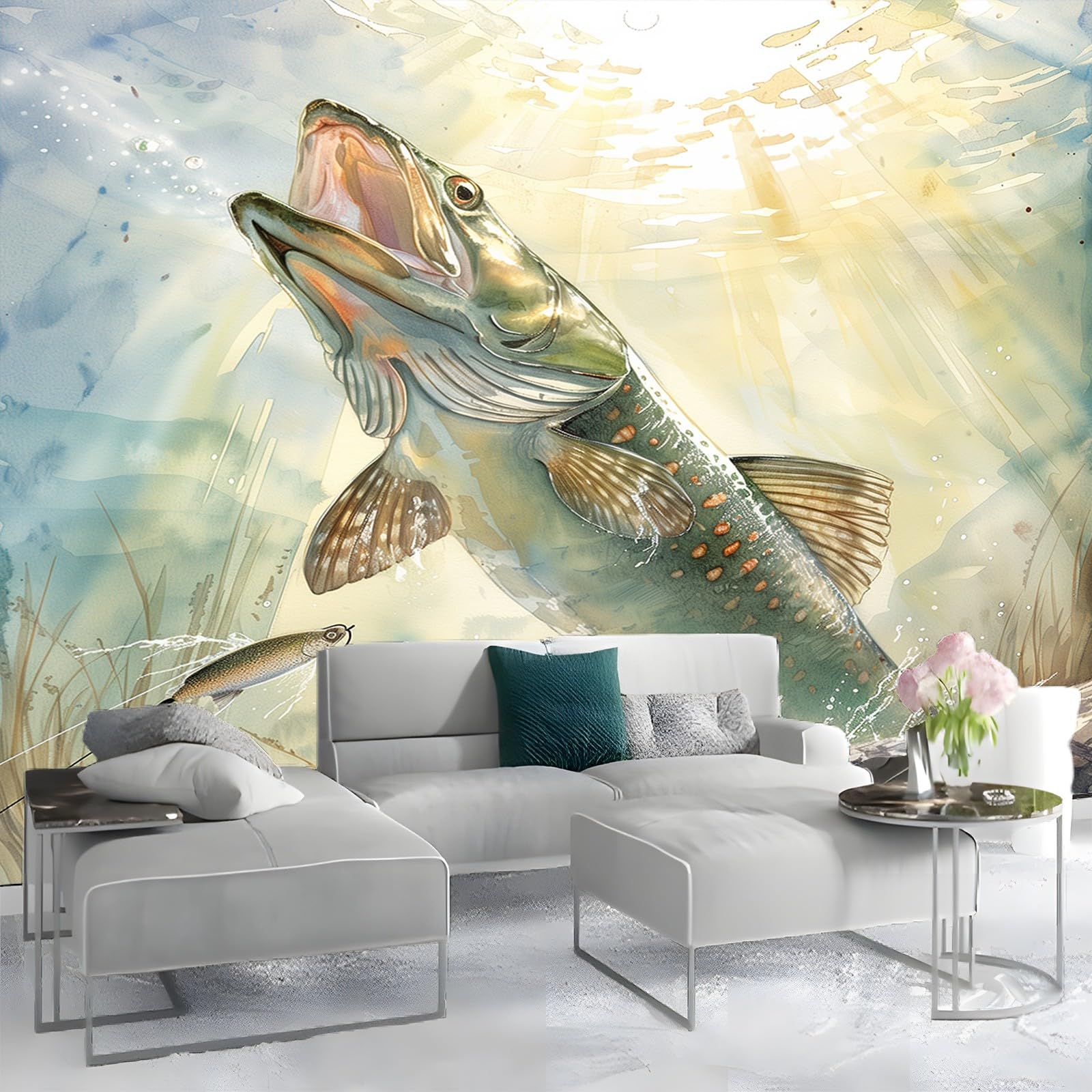 Fototapete 3D Effekt Malstil Fisch 250x175 cm Vliestapete Wohnzimmer Schlafzimmer Vlies Tapete Art Wandtapete UV-Beständig Wanddekoration Tapete