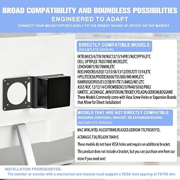 VESA Bracket 75x75 and 100x100 for Intel NUC, VESA Mount Extender Monitor Arm Extension Plate Adapter Fits VESA Pattern for Mini PC Computer Mount