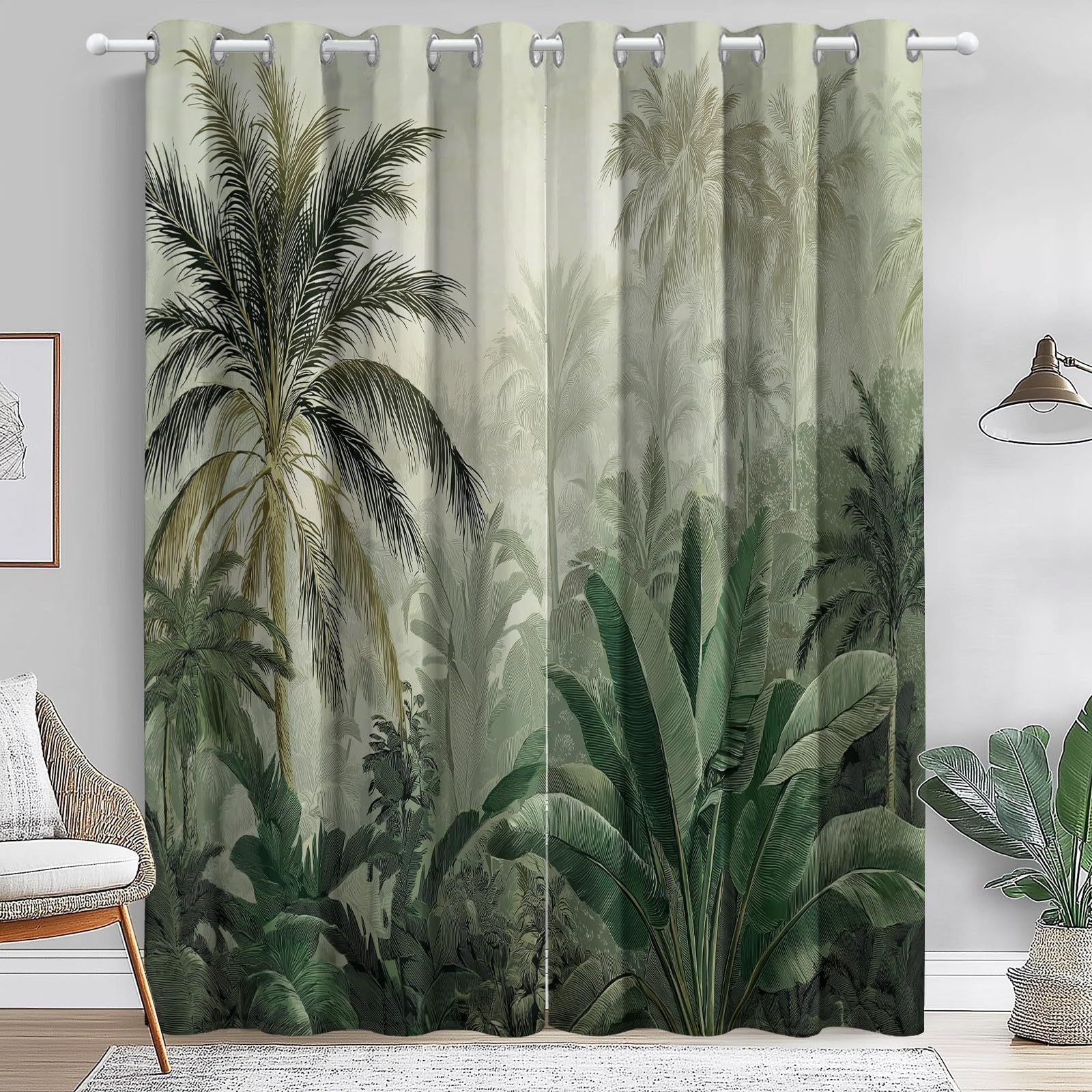 Rideau occultant salon et chambre à oeillets, décorer vos fenêtres avec le style jungle