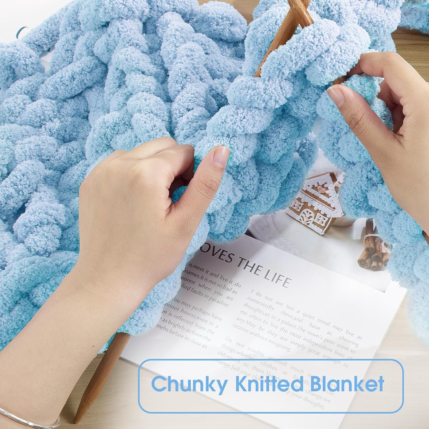  Sky Blue Chunky Chenille Yarn for Crocheting, Bulky Thick Fluffy Yarn for Knitting,Super Bulky Chunky Yarn for Hand Knitting Blanket, Soft Plush Yarn, 8 Jumbo Pack (27 yds,8 oz Each Skein) thumbnail