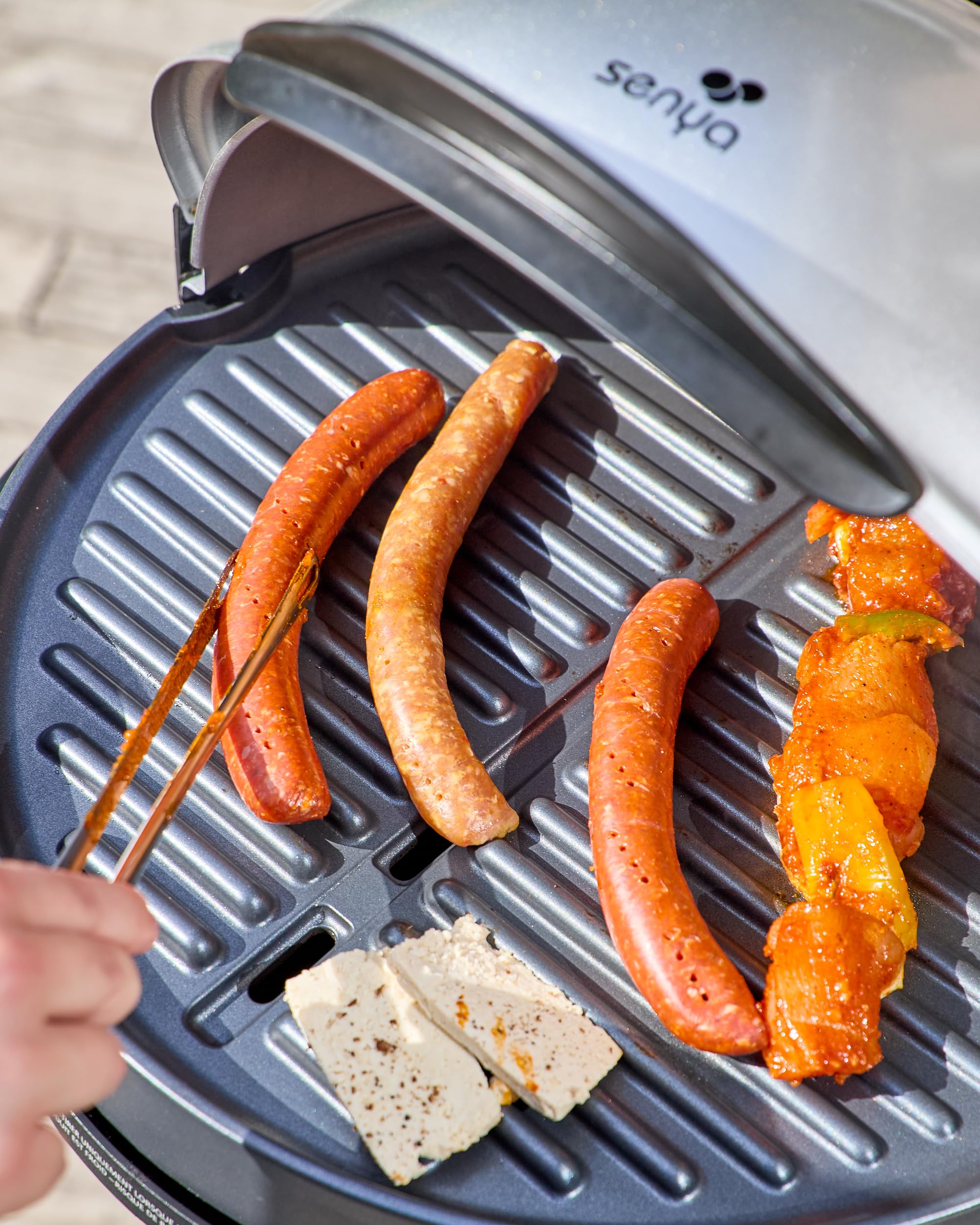 SENYA EASY GRILL Barbecue Électrique 2 en 1 sur Pied et Table – 2200W – Thermostat Réglable – Couvercle Effet Four – Plaque Antiadhésive Ø40 cm – Idéal Balcon & Jardin, 2200W