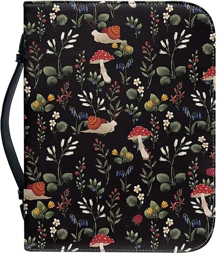 Suobstales Bolsas de la Biblia con estampado de caracoles y hongos para mujeres y hombres, de piel sintética, funda de la Biblia, bolsas para libros