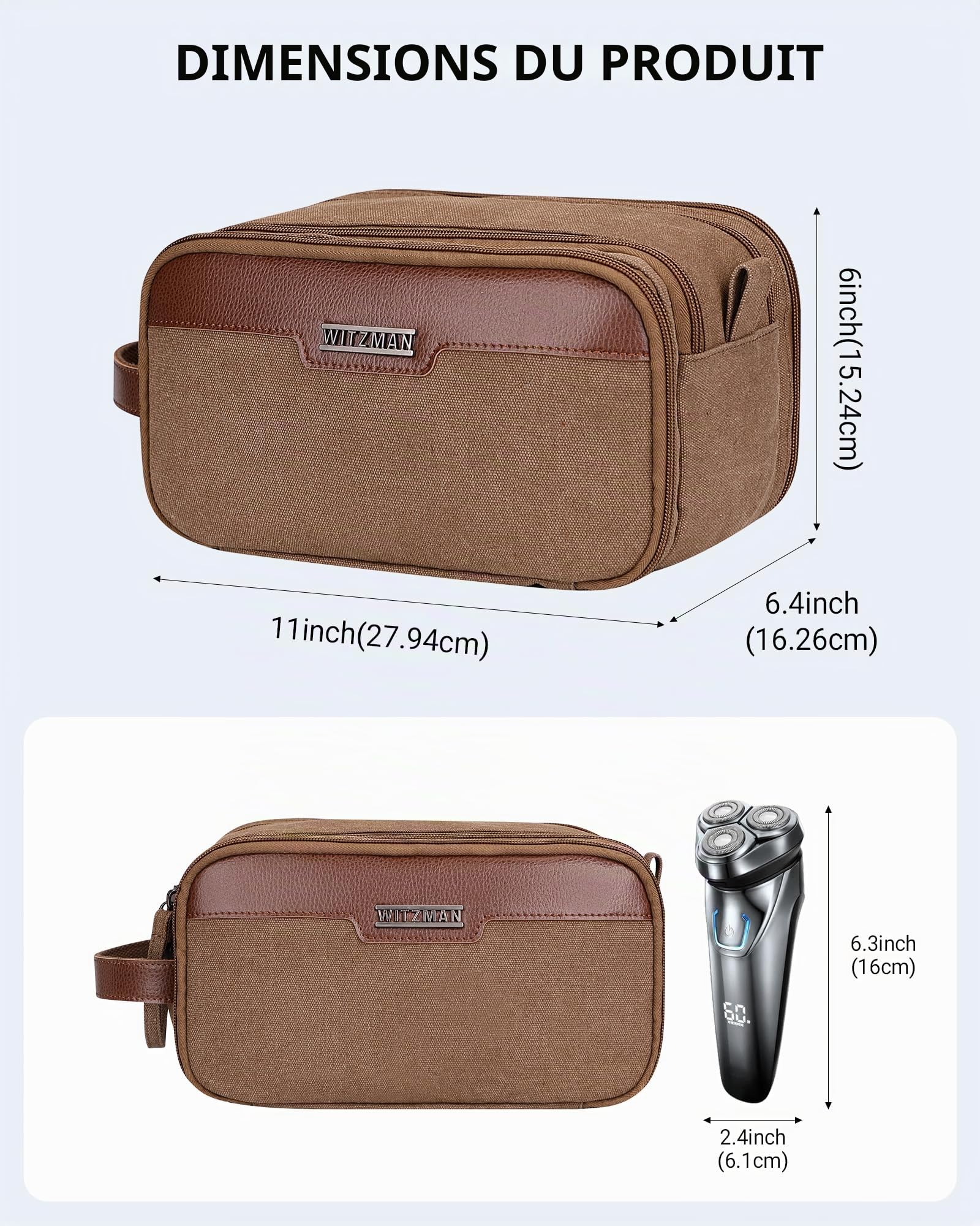 WITZMAN Trousse de Toilette en Toile pour Hommes avec Crochet de Suspension