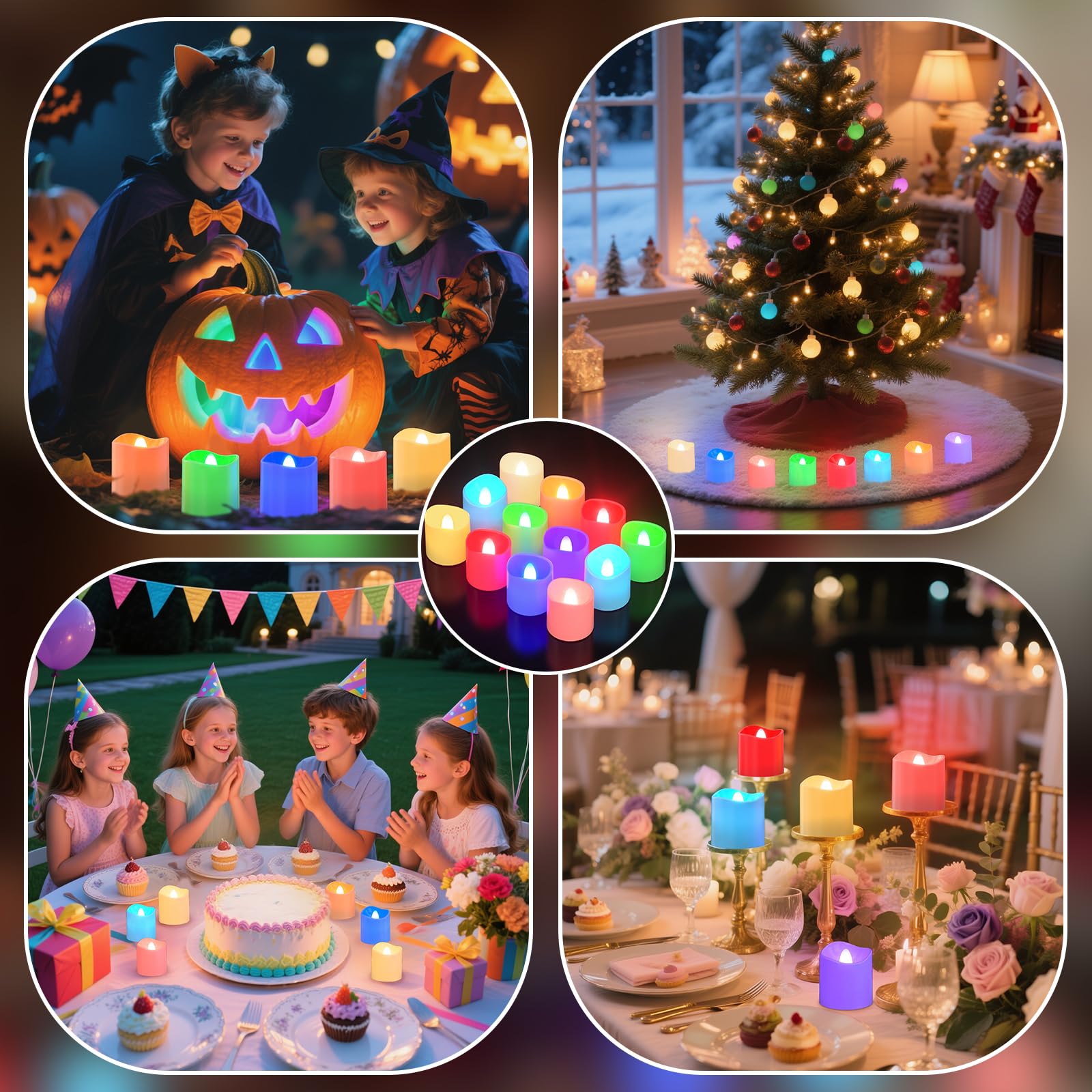 PChero LED Bunte Teelichter Wiederaufladbar mit Ladestation & Fernbedienung | 12er Multicolour Teelichter LED Aufladbar Kerzen Flackernd mit Timer, RGB Farbwechsel, für Halloween Weihnachten Party Deko