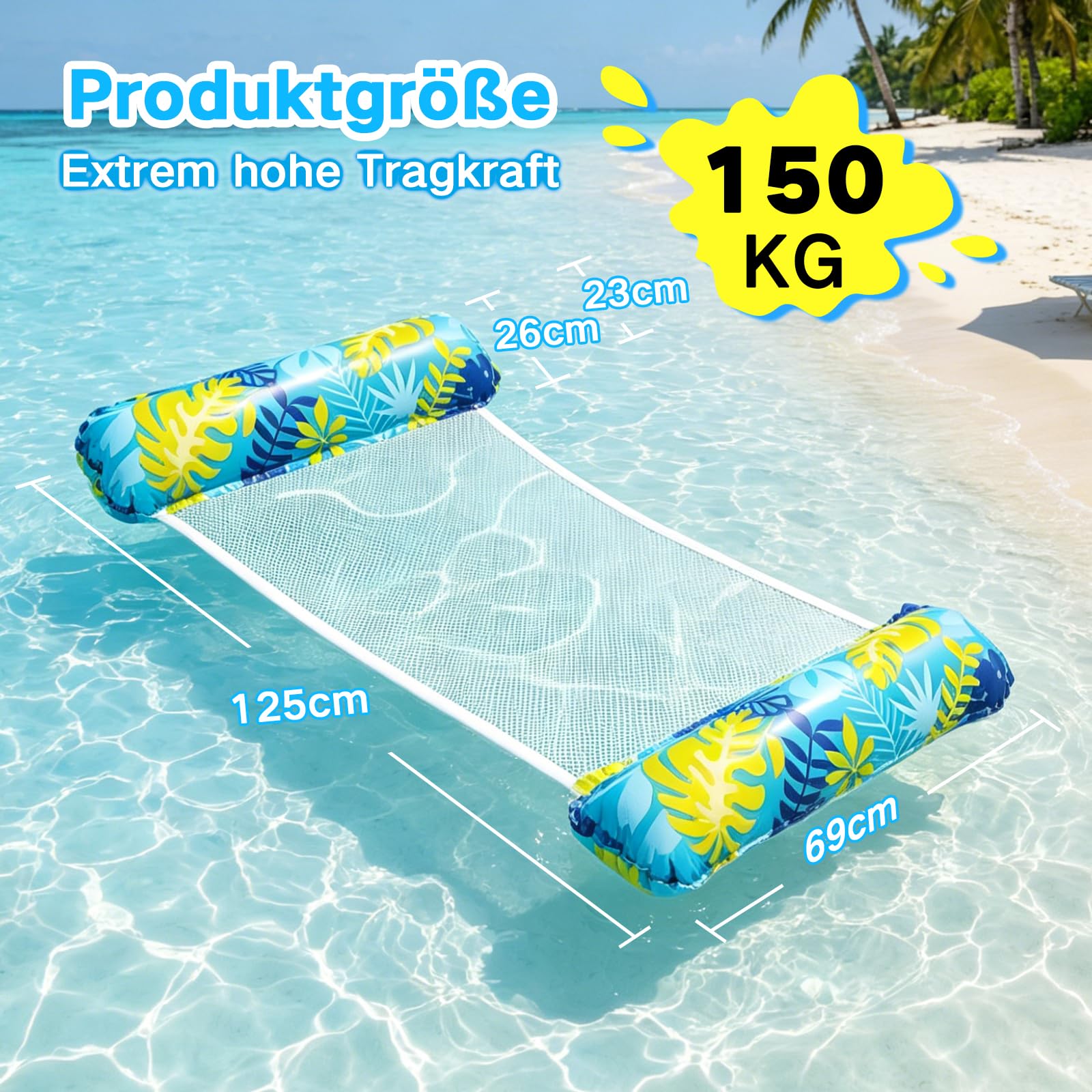 Luftmatratze Pool, 2 Stück Pool Zubehör Wasserhängematte Erwachsene, 4 IN 1 Aufblasbarer Luftmatratze Wasser Mit Netz Für Pool Meer Strand See（Blau + Rot）