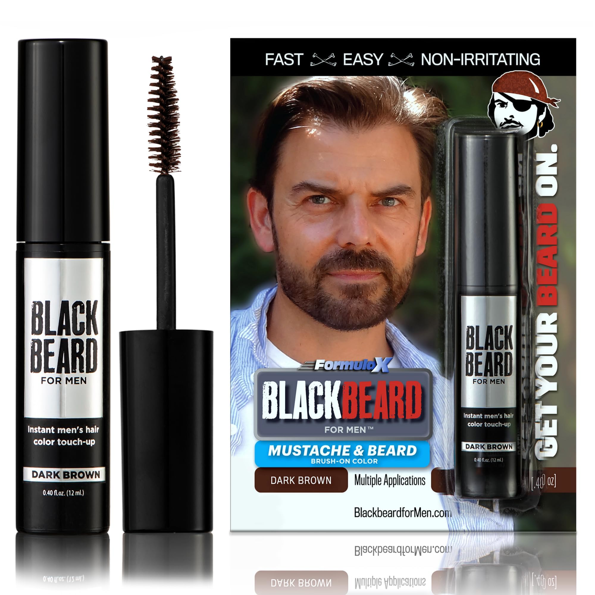 Blackbeard Formula X - Instant Hypoallergenic 1-Day Color for Men's Facial Hair - Temporary Tint for Beard, Mustache, Eyebrows, and Sideburns - Dark Brown, 6 Pack