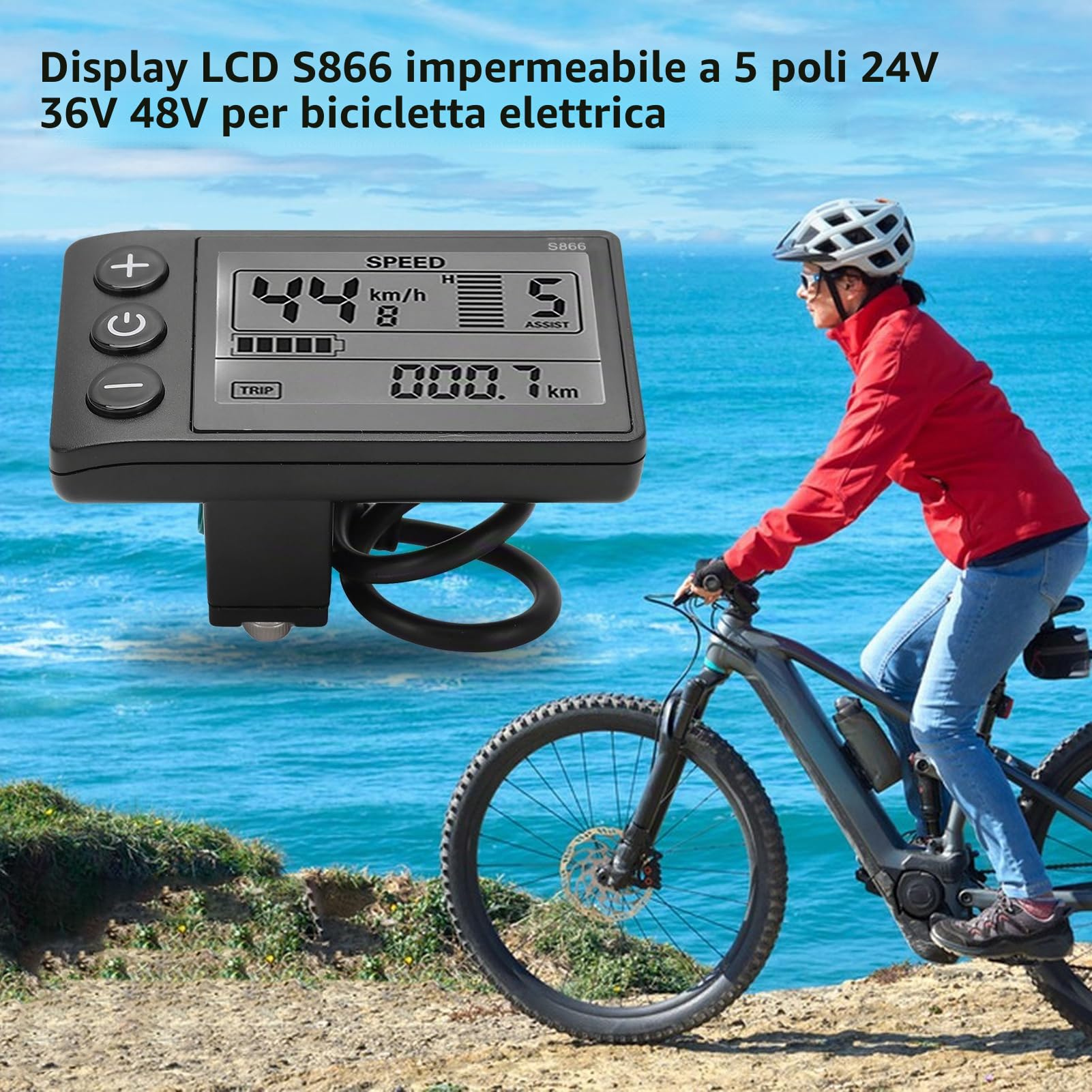 Display, Display LCD per Bici da Scooter Elettrico a 5 Pin 24/36 / 48V per Manubrio da 0,9 Pollici