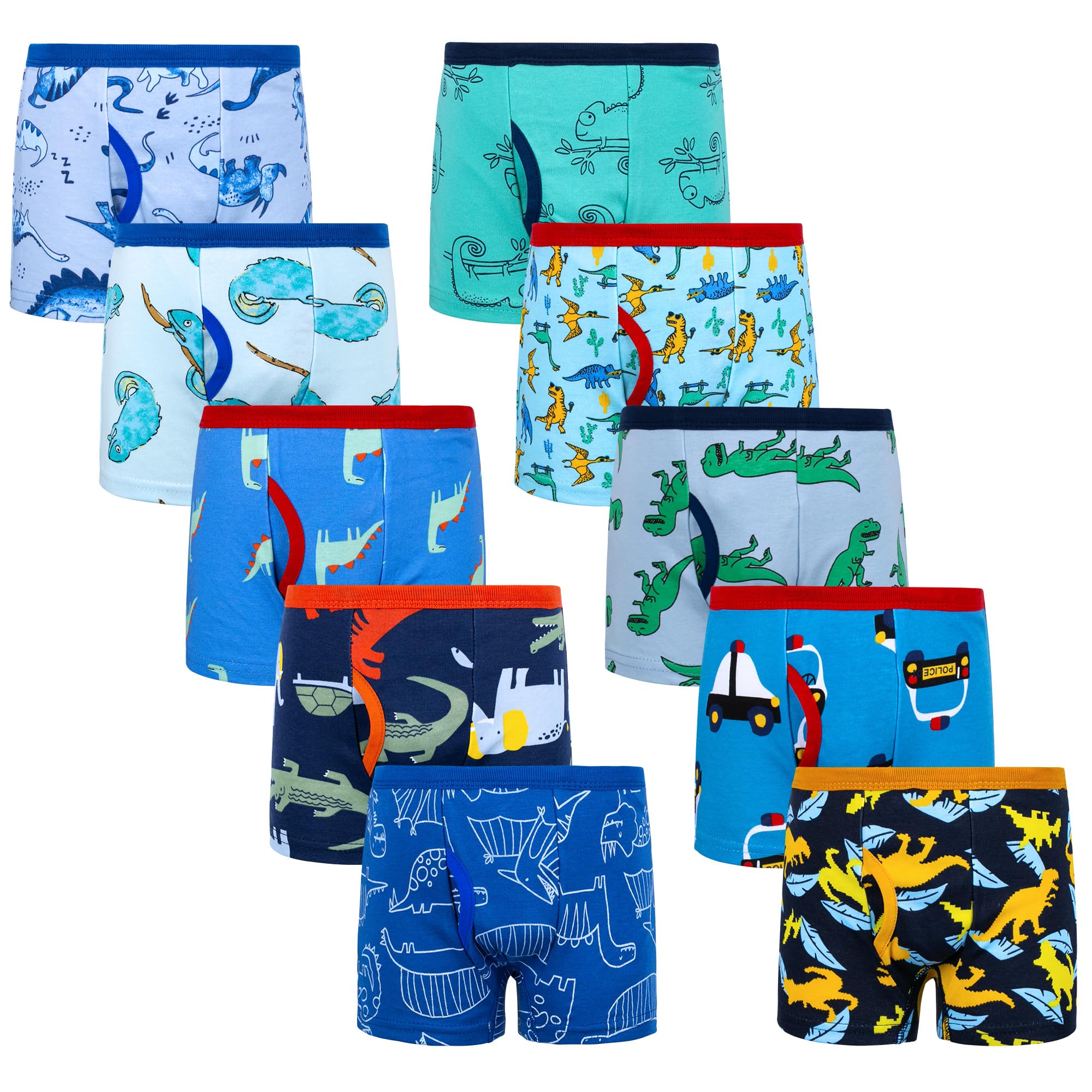 BIG ELEPHANT Boys Boxer Briefs 10-Pack Toddler 100 Cotton Dinosaur Print Underwear Soft and Breathable Sizes 3T-9Y