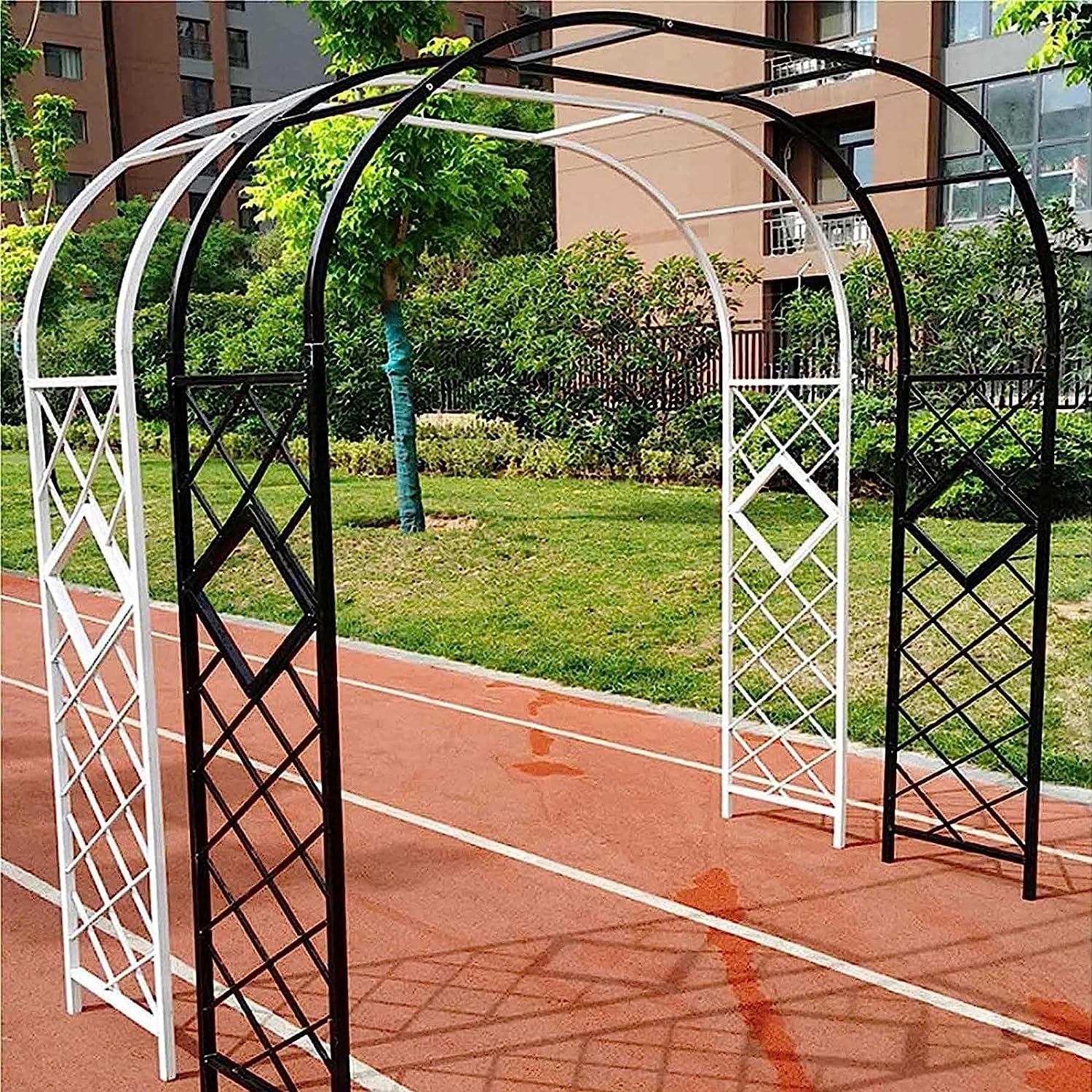 Garden Trellises Arch，Extra Wide Dark Green Galvanized Metal Garden Arch for Wedding Climbing Plants Rose Archway Arbor Trellis Perfect for Wedding Party Decorations 3.8x2.3m