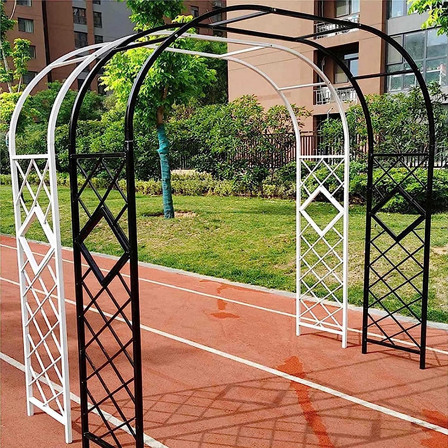 Metalen Tuin Prieel Boog Trellis voor Klimplanten Heavy Duty Bruiloft Archway Tunnel Zwart 120x240cm
