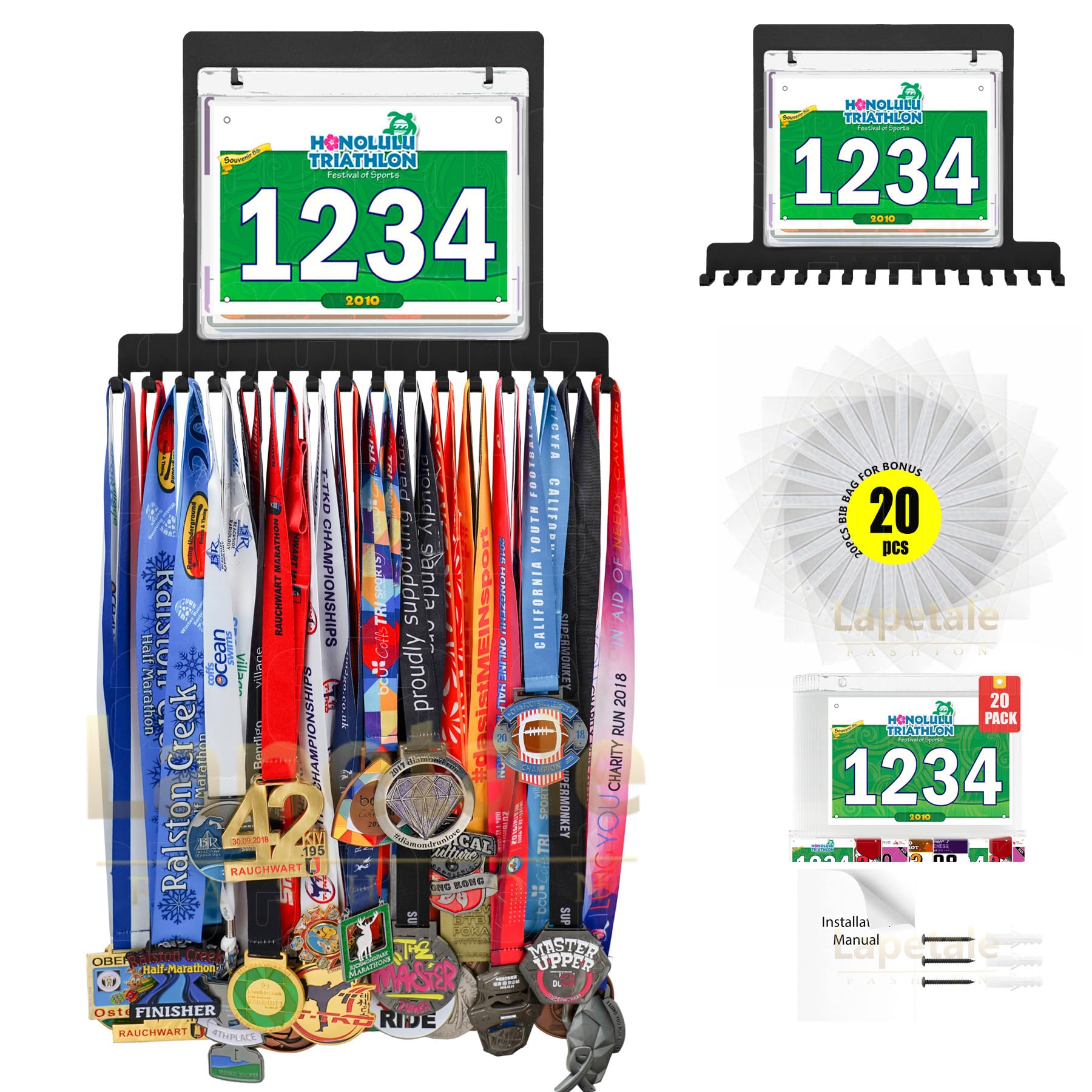 Race Bib and Medal Display,Marathon Medal Display and Runner Medal Hanger Display,Bib Running Medal Display, Running Medal Hanger Display,Medal Holder for Wall,Gifts For Runners