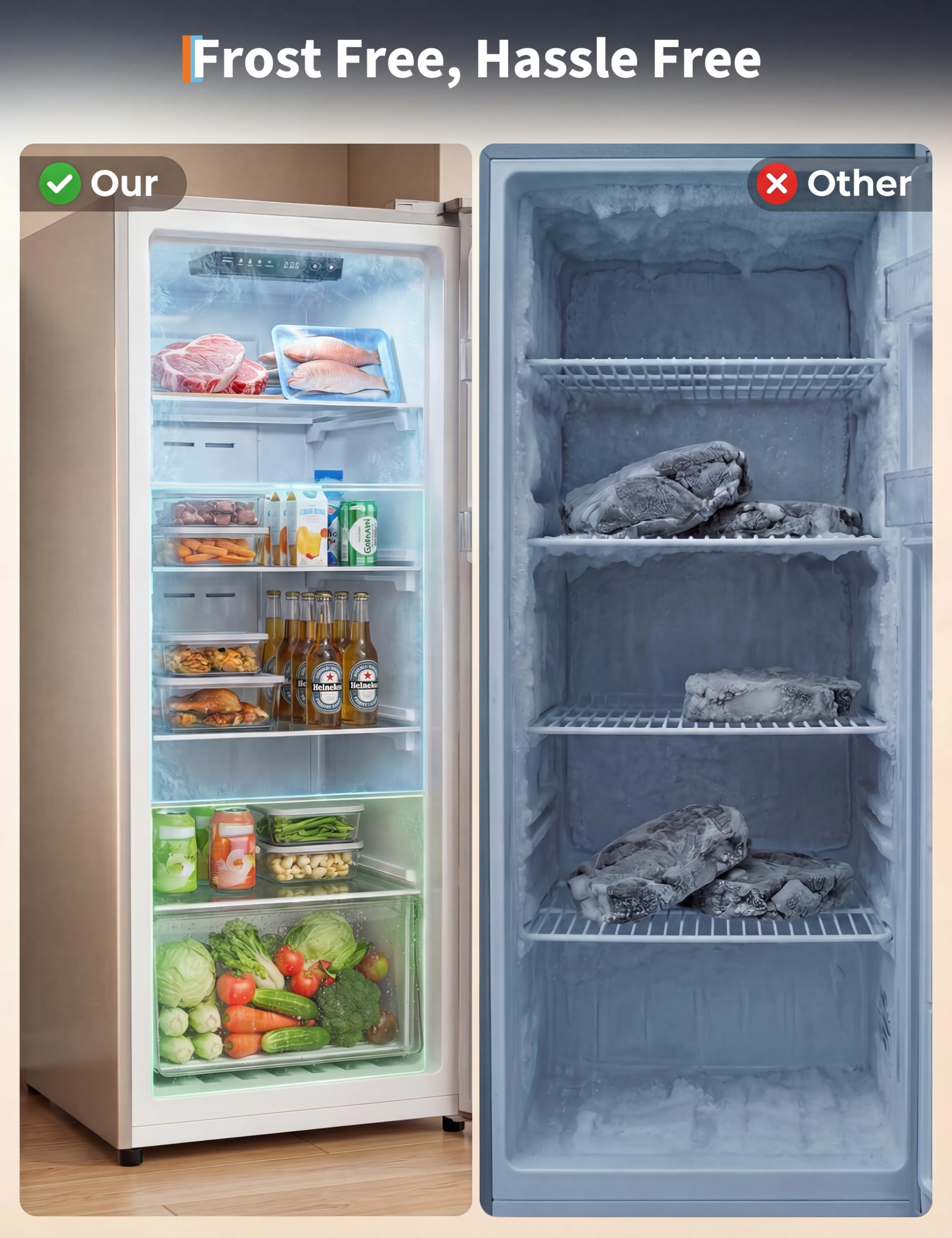 Garvee 11 Cu. Ft. Upright Convertible Fridge/Freeze, Energy Saving, Frost Free, Digital Touch Control Panelr, Removable Glass Shelves on Fridge.com - View 6