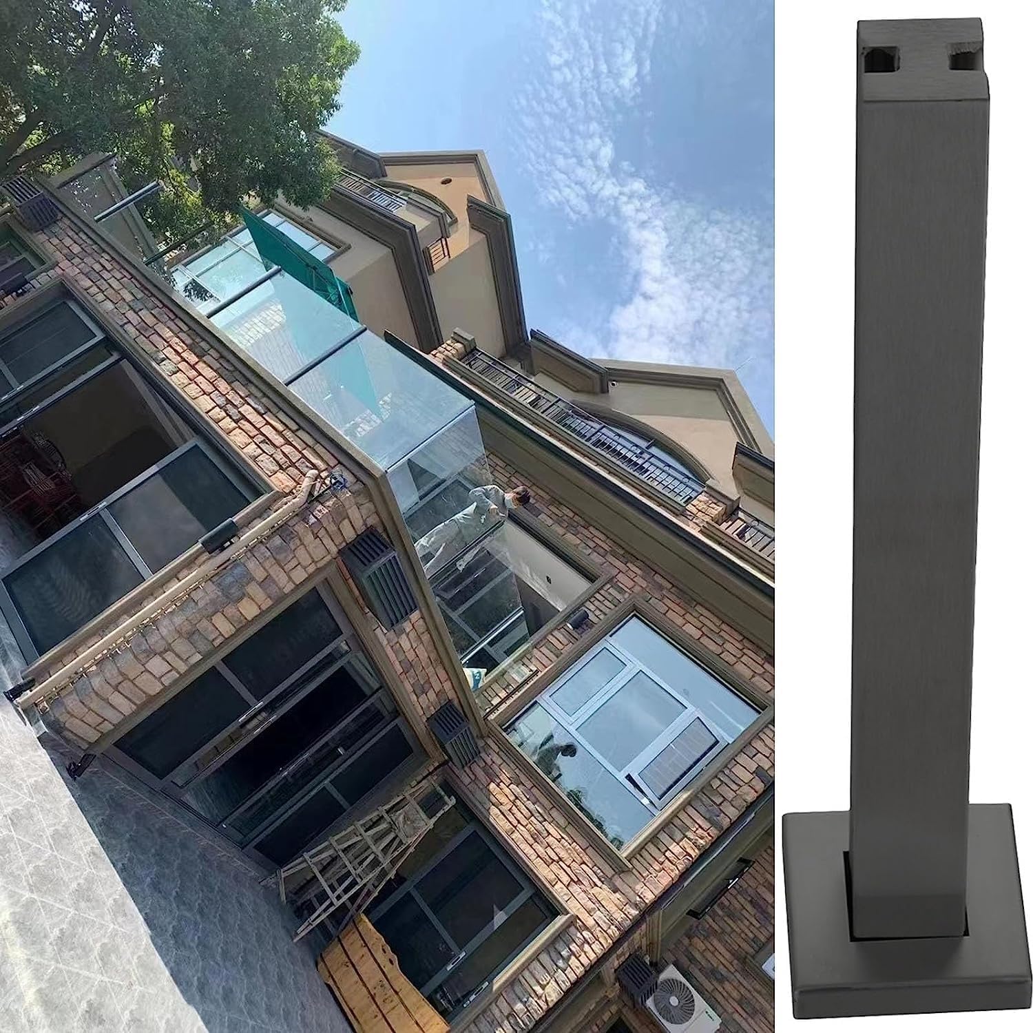 Columna de barandilla cuadrada con clip de vidrio negro de alta resistencia arquitectónica