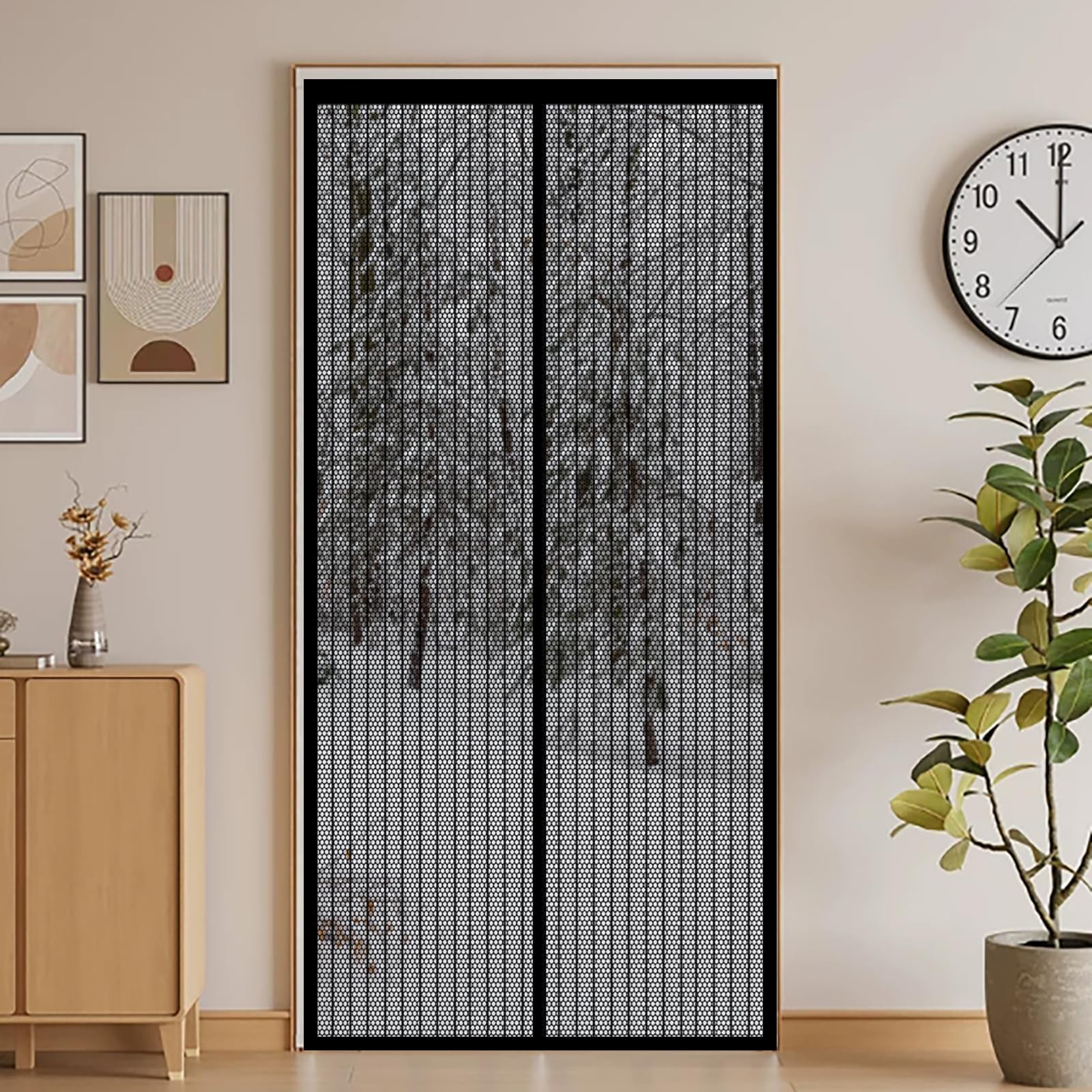 Honqgao Black Magnetic Fly Screen Door 88 X 176 Cm Powerful Magnets And Full Frame Magic Tape Screen Mesh Curtain With Powerful Magnets For Patio French Door Bedroom, Balcony,