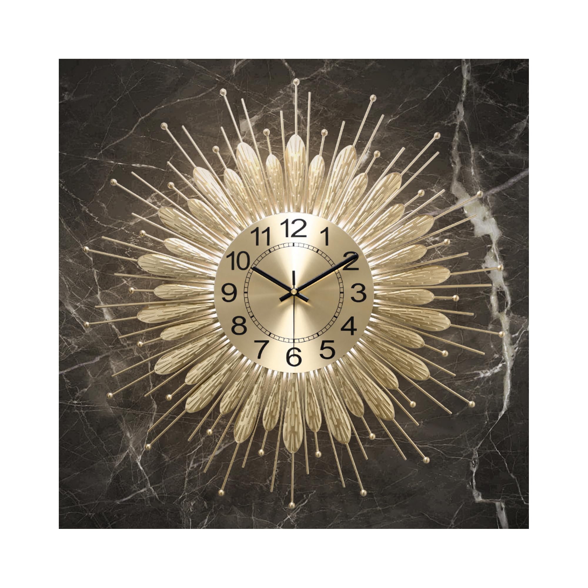 Gold Wall Clock 23 Inch Sunburst?Mid Century Decorative Wall Clocks Battery Operated Sunburst Large Modern Handmade Home Art Decor for Living Room? Corridor, Staircase, Kitchen & Thoughtful Gift