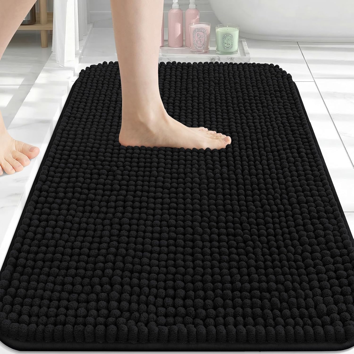 Hafaa Bath Mat Non Slip Anti Mould โ Black Bathroom Mat 40 x 60 cm Machine Washable Bath mats Super Absorbent Extra Soft Fluffy Shower mat โ image 1