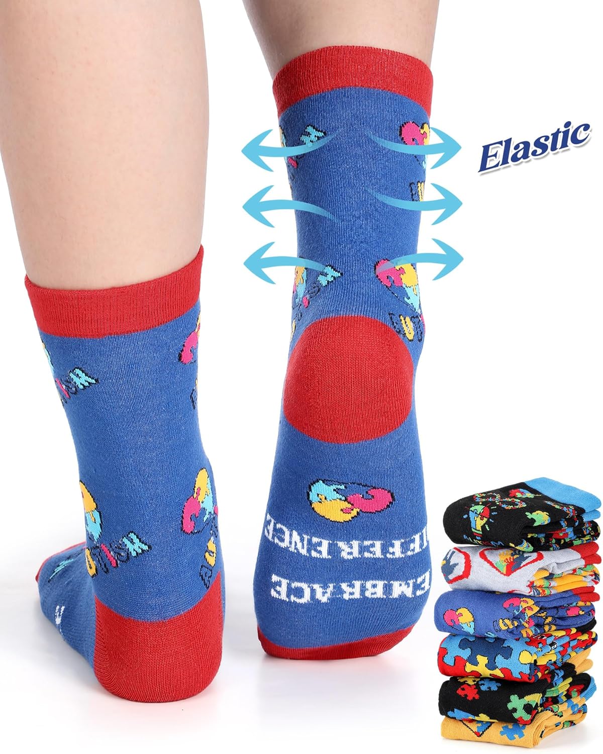 12 Pairs Autism Socks for Women Men Colorful Graphic Socks Adult Autistic Puzzle Stuffs Autism Awareness Month Gifts