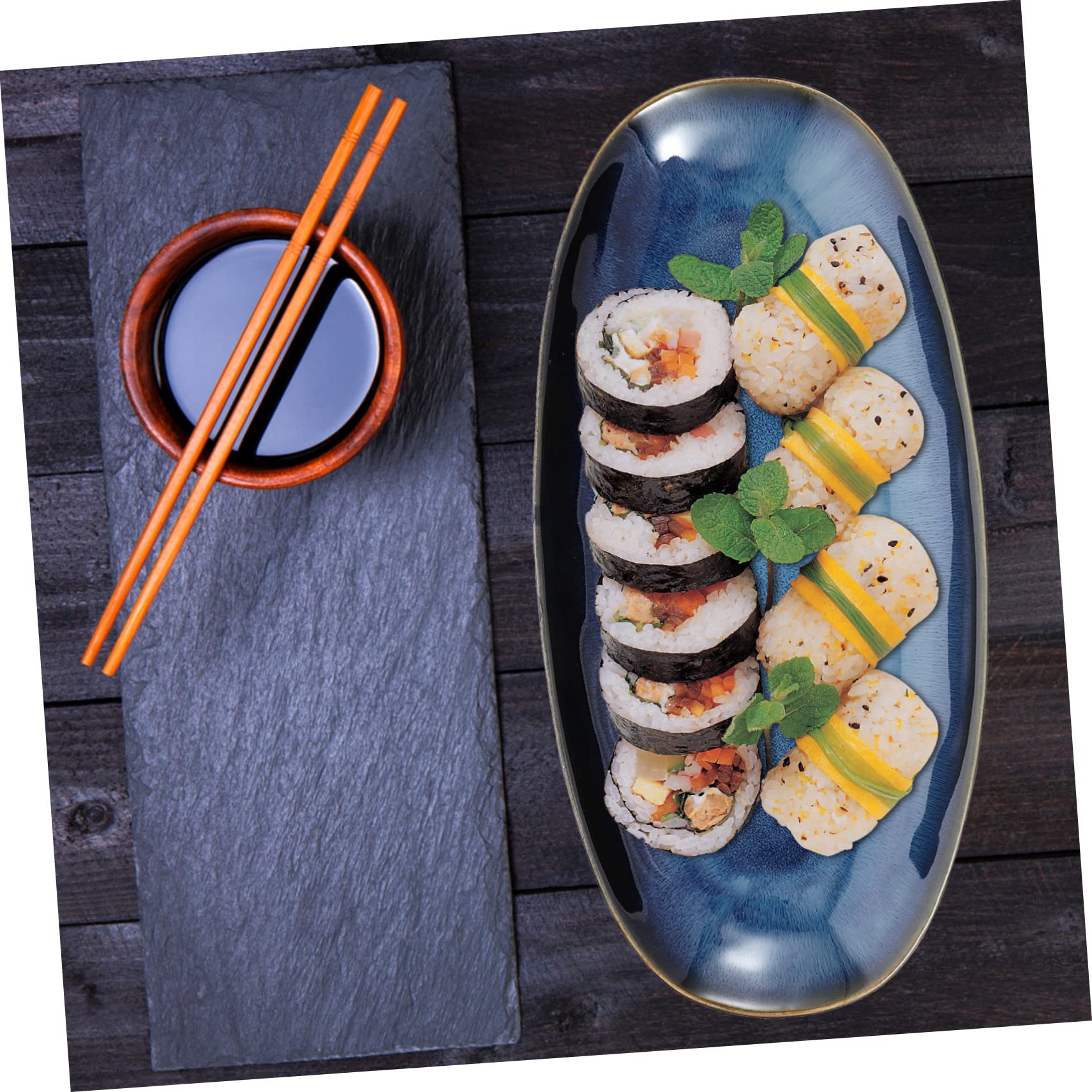 Alipis Plato de Cerámica para Sushi y Carne, Bandeja Ovalada Grande para Servir Aperitivos en Restaurante y Hogar, Adecuado para Mariscos y Postres