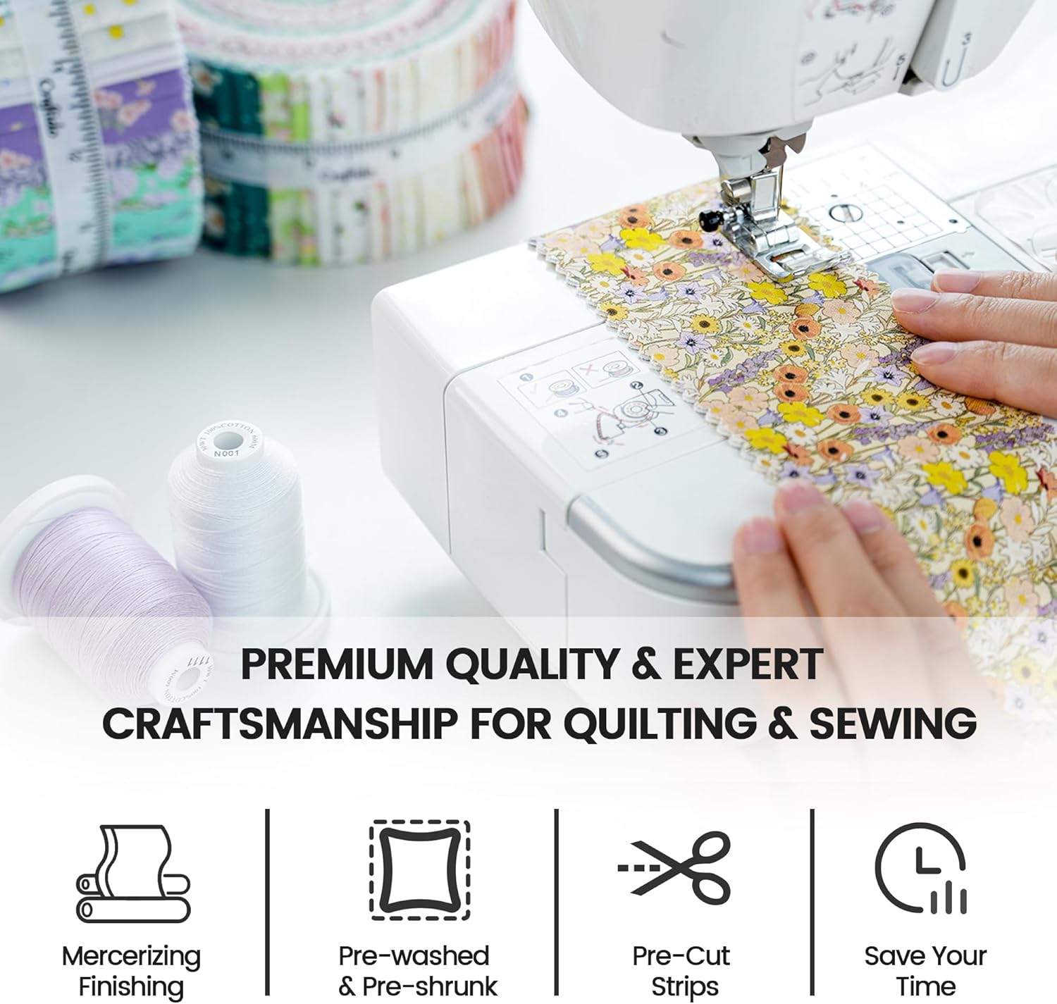 Craftido-18 Options-100% Cotton Jelly Roll Fabric Precut Strips for Quilting, Crafting, and Sewing, 40 Strips 2.5" x 44" Assorted Bundles for Rug, Quilt Project, DIY Craft and Home Decor-Autumn Bounty