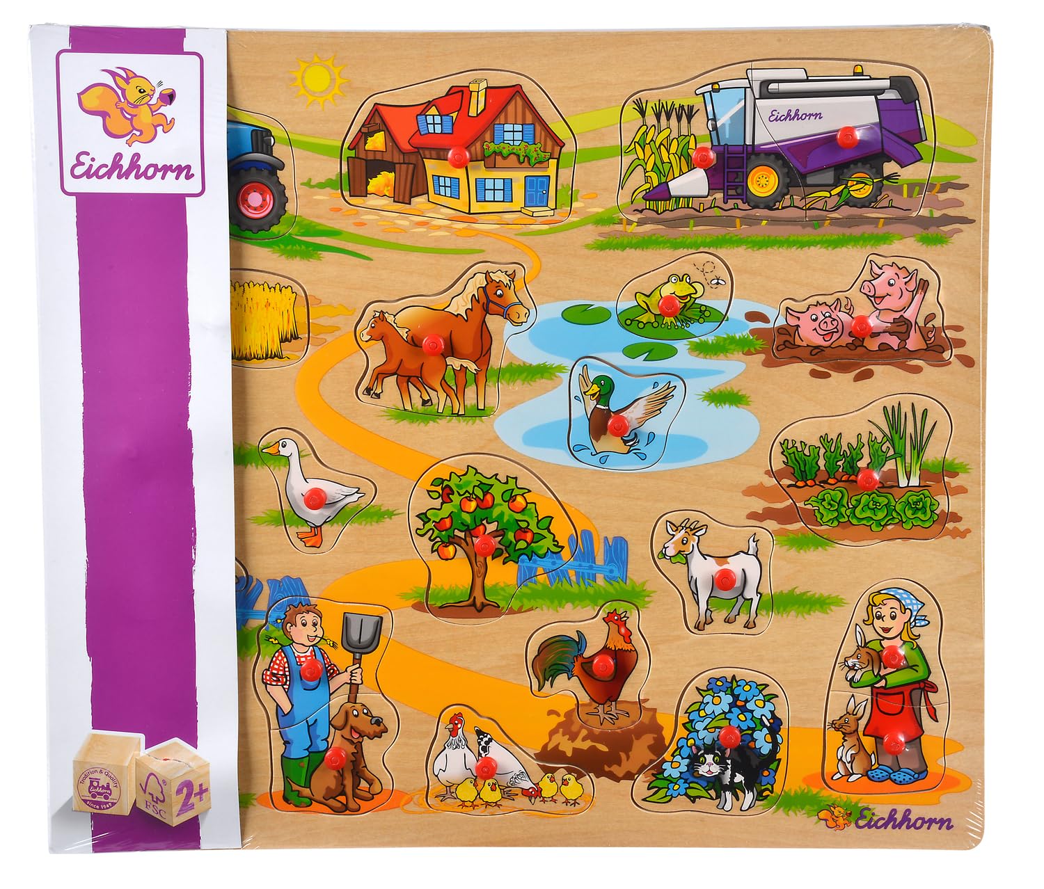 Eichhorn 100005454 Jigsaw Puzzle 40 x 35 cm with 21-23 Pieces Safari, Farm, Traffic, No Choice of Motif Available, Box Contents: 1 Piece, FSC 100% Certified Lime Plywood, Assorted models