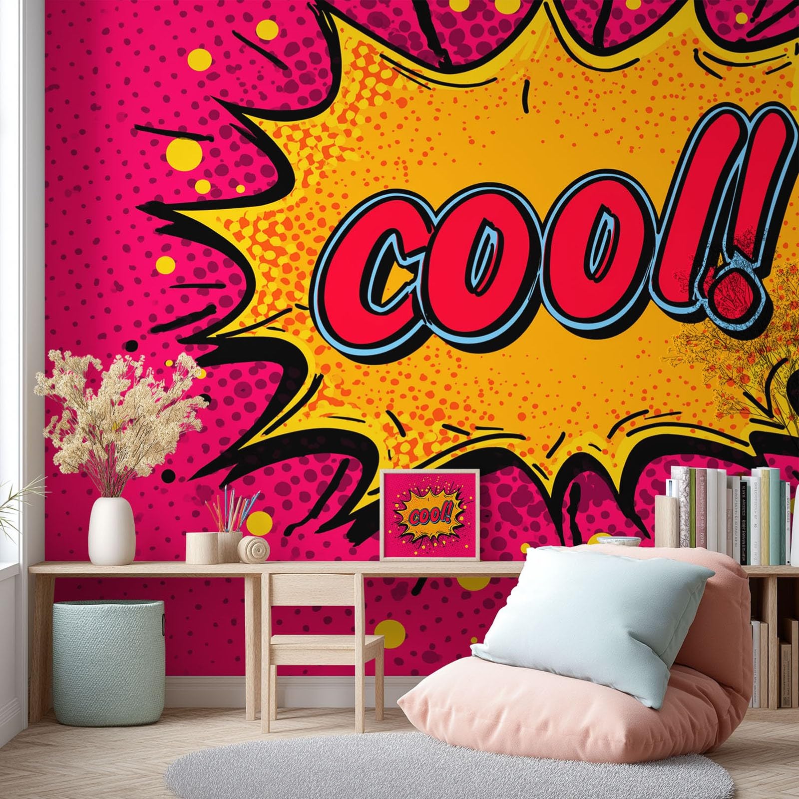Pokój dziecięcy Vintage, styl komiksowy, amerykański styl, mural ścienny, fajne, litery, różowa tapeta mural do salonu sypialni, biura dekoracja domu sypialni 300 x 210 cm