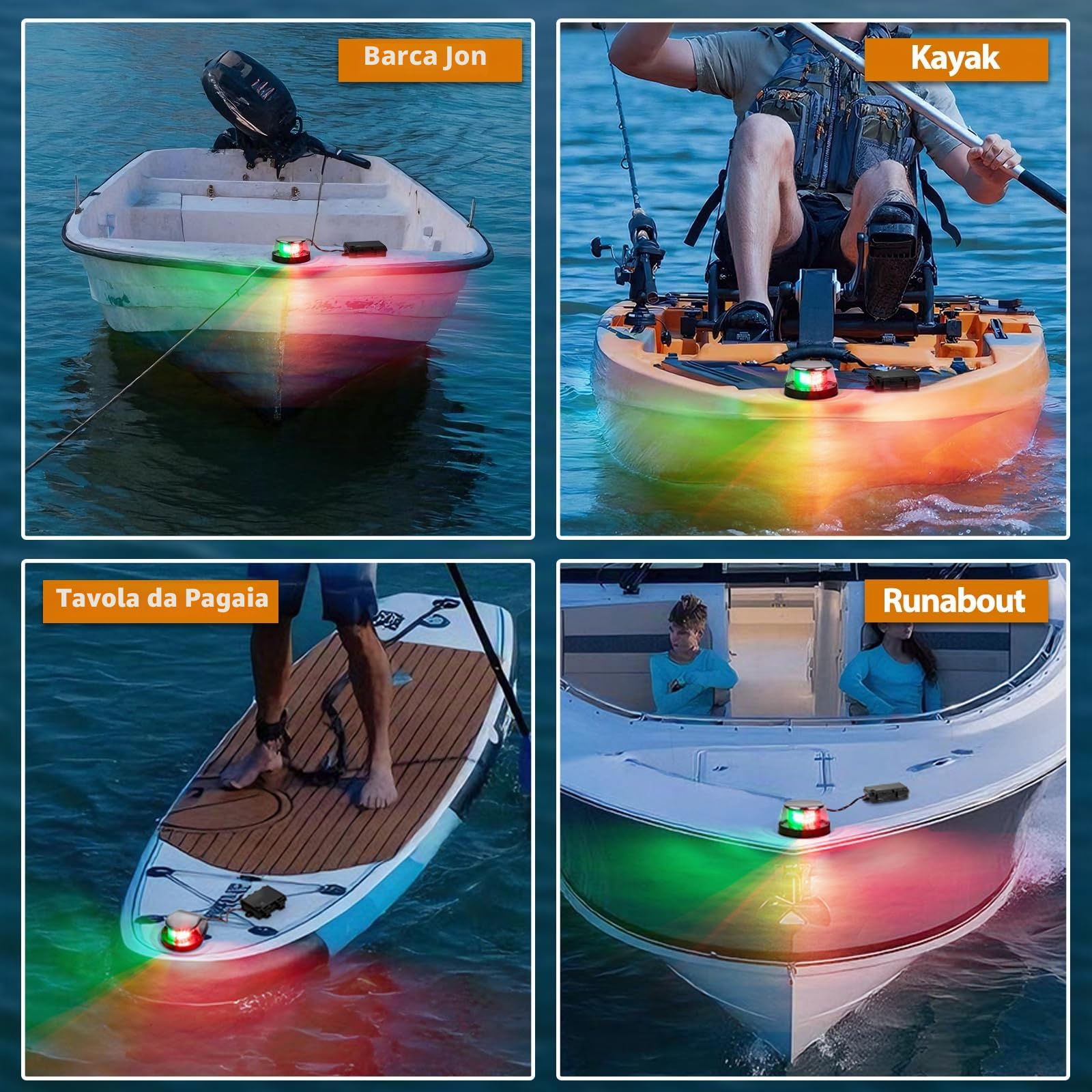 Luci di Navigazione a LED per Barche a Batteria, Installazione Senza Attrezzi, Impermeabili IP67, Luci di Prua Rosse e Verdi per Barche da Pesca, Barche a Consolle Centrale