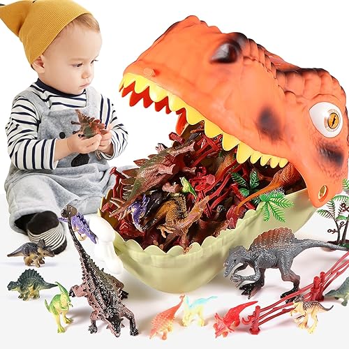 Juguetes de dinosaurio para niños de 3 a 5 años, paquete de 18 figuras de dinosaurio de juguete realistas y paquete de 20 accesorios, cabeza de