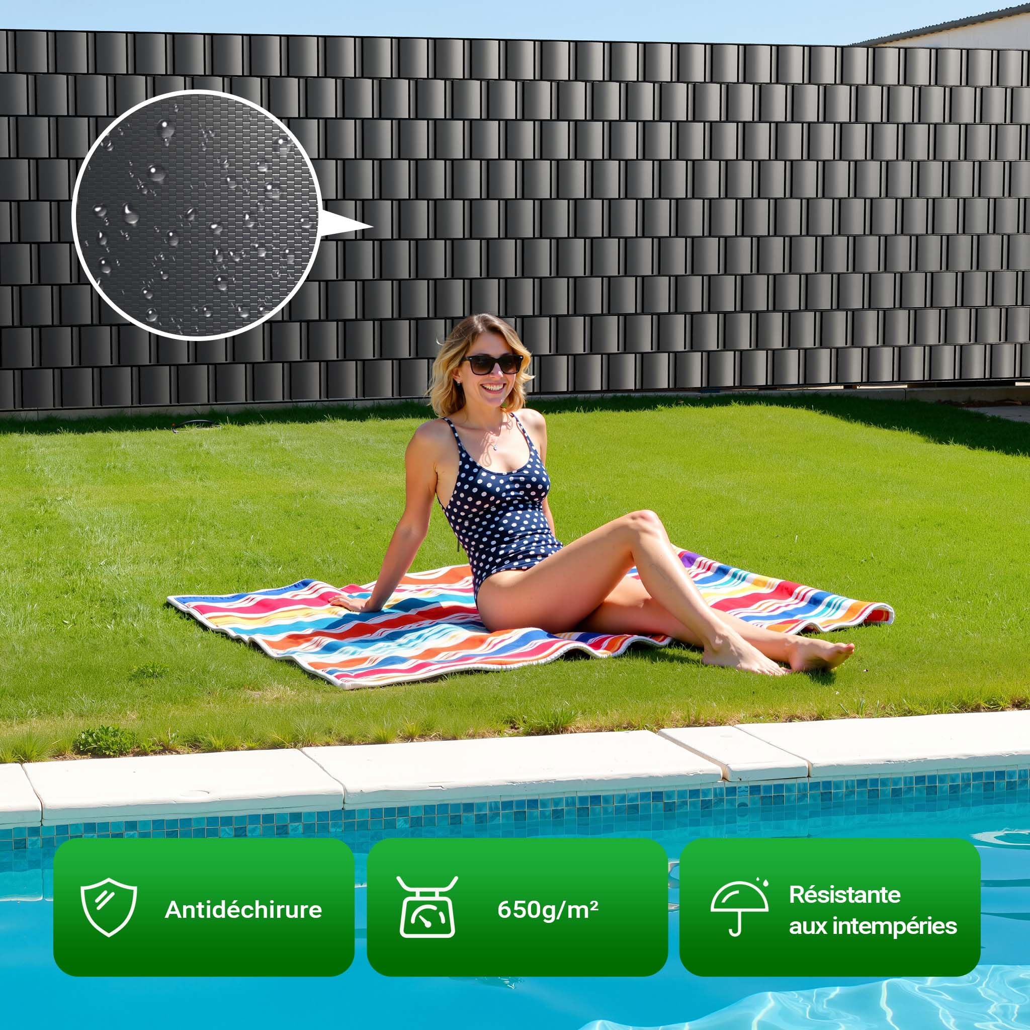 Wiltec Brise-Vue en Rouleau – Anthracite – 35 m x 19 cm – en PVC 650 g/m² – avec 20 Clips – Protection visuelle Pare-Vue extérieur pour Clôture Jardin Terrasse