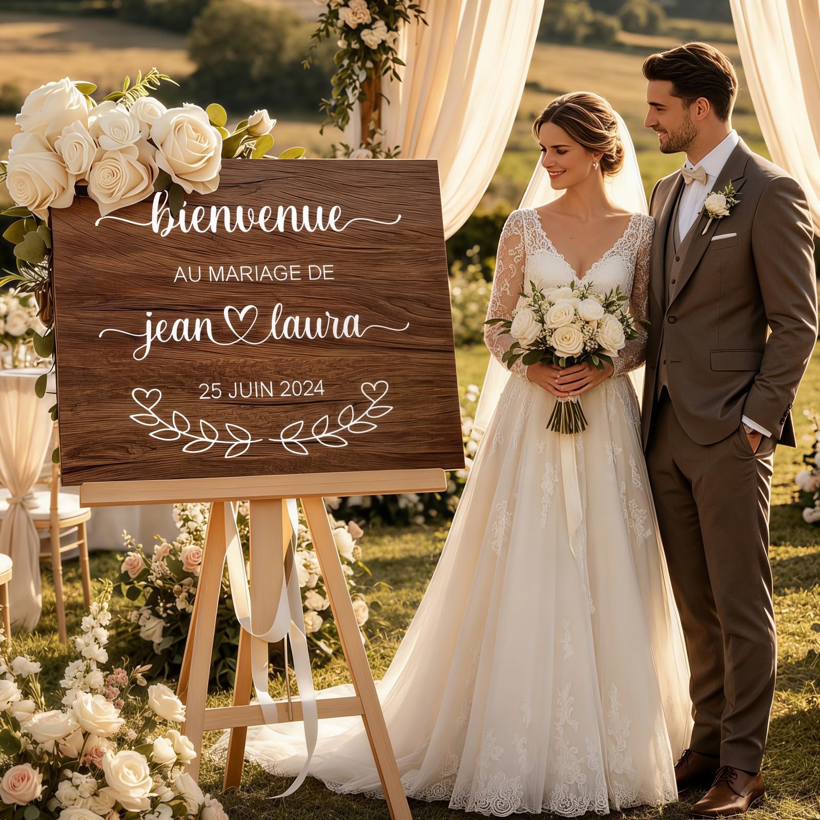 Personalized Welcome Wedding Sign Decal, Custom Name Date Vinyl Sticker for Bridal Shower, Engagement, Ceremony Entrance Display Plaque, Removable Mirror Stickers