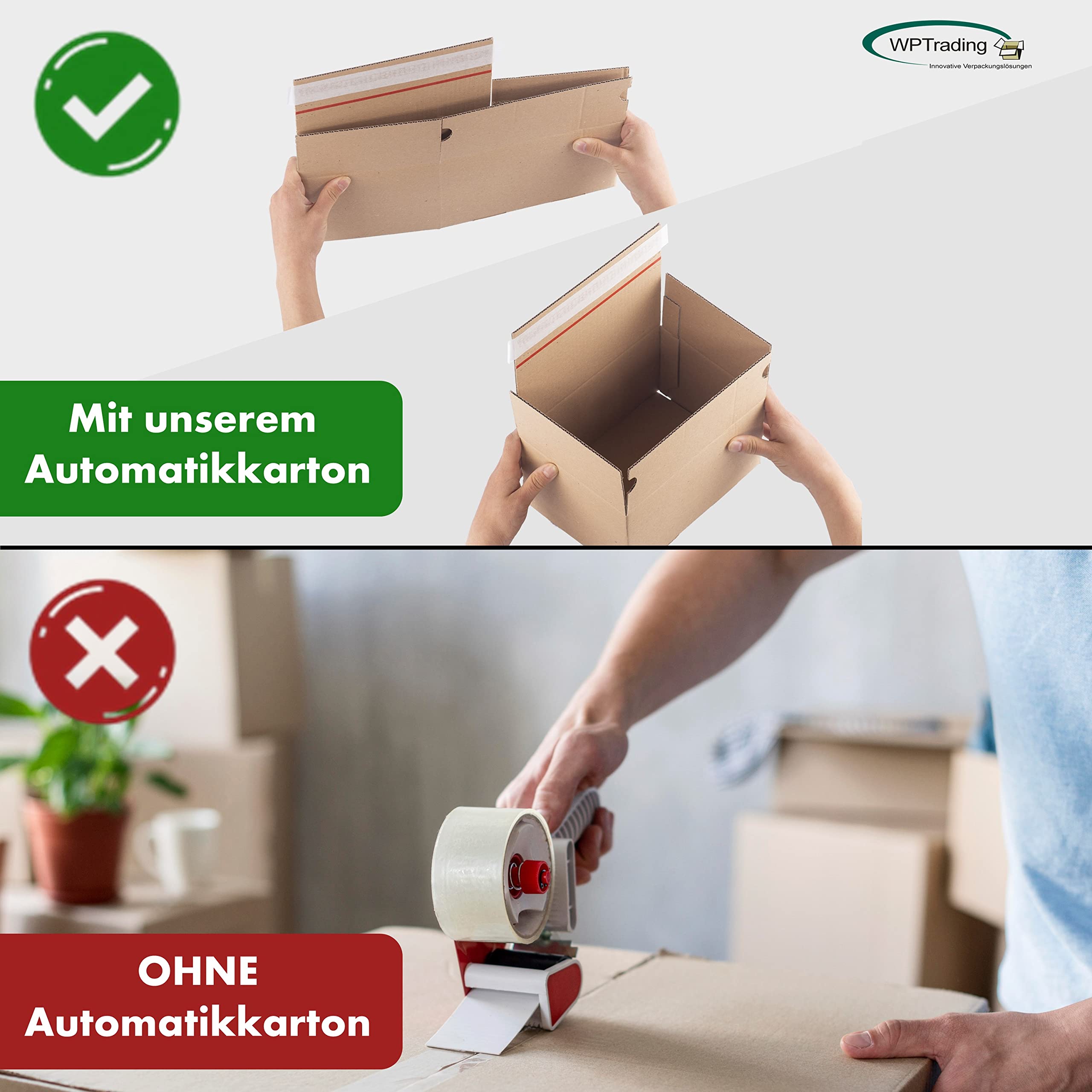 50 Stück Automatik-Faltkarton (selbstklebend) 1-wellig 310 x 230 x 160 mm Wellpappe - automatischer Versandkarton für Warensendung, Paket & Päckchen groß (L) - Karton-Versand-Verpackung