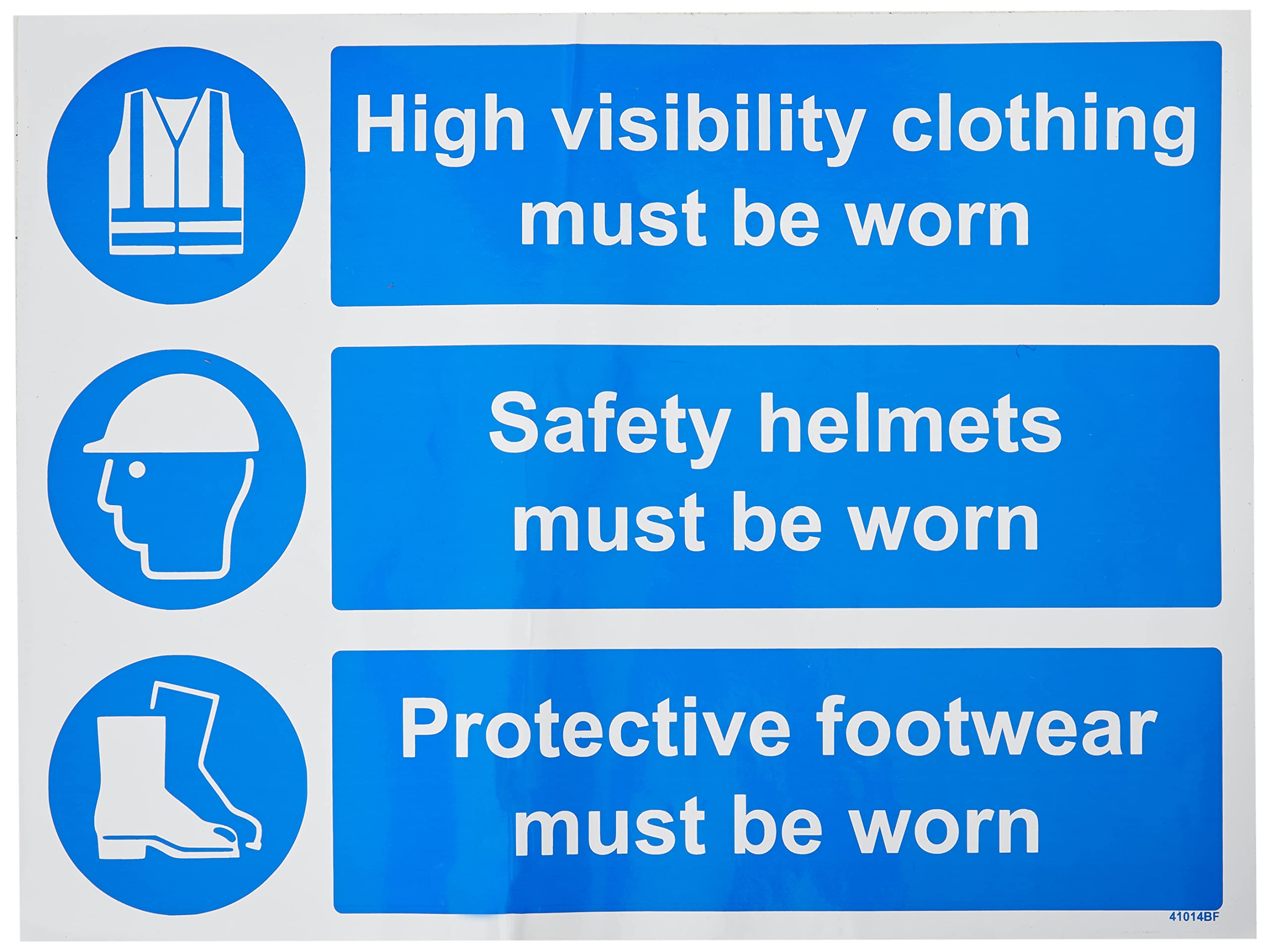V Safety High Vis, Helmet And Footwear Must Be Worn PPE Sign - 400mm x 300mm - Self Adhesive Vinyl