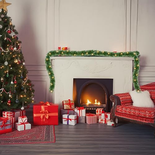 Miniatura 6 de Dazzle Bright Guirnalda verde de Navidad preiluminada de 50 pies, 150 luces LED iluminadas, guirnaldas de pino artificial, para decoración de