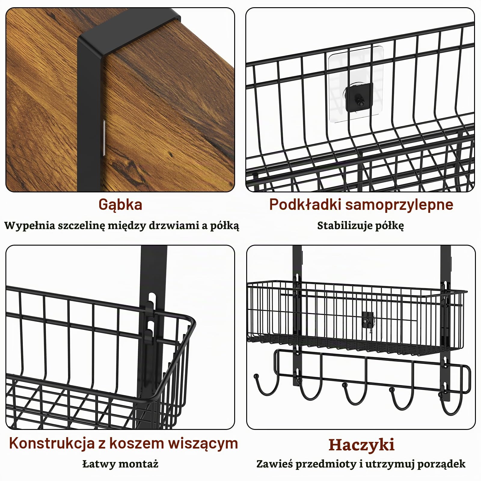 YBING Organizer nad drzwiami z haczykami, 3-poziomowy wieszak na ręczniki z tylnymi drzwiami, metalowy organizer do przechowywania, półka nad drzwiami, organizer do spiżarni, stojaki na drzwi do