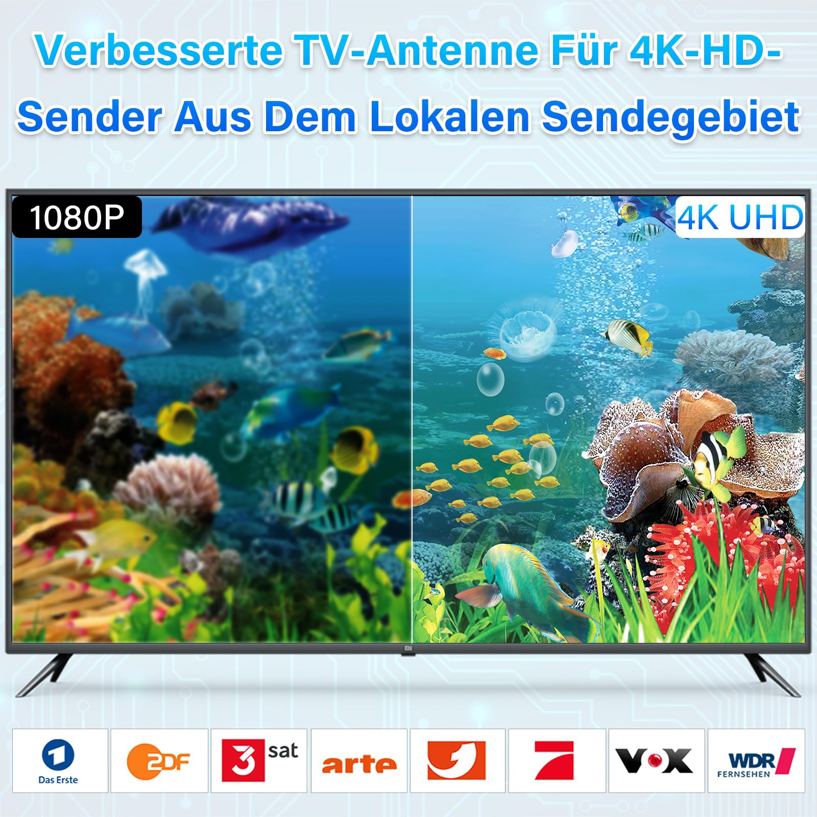 DVBT2 Antenne,Zimmerantenne für Fernseher, dvbt antenne Geeignet für lokale Sender, 360°-Allroundempfang, unterstützt 4K/1080P HD Digitale Kanäle,Mit Magnetfußl (Schwarzer Stab)