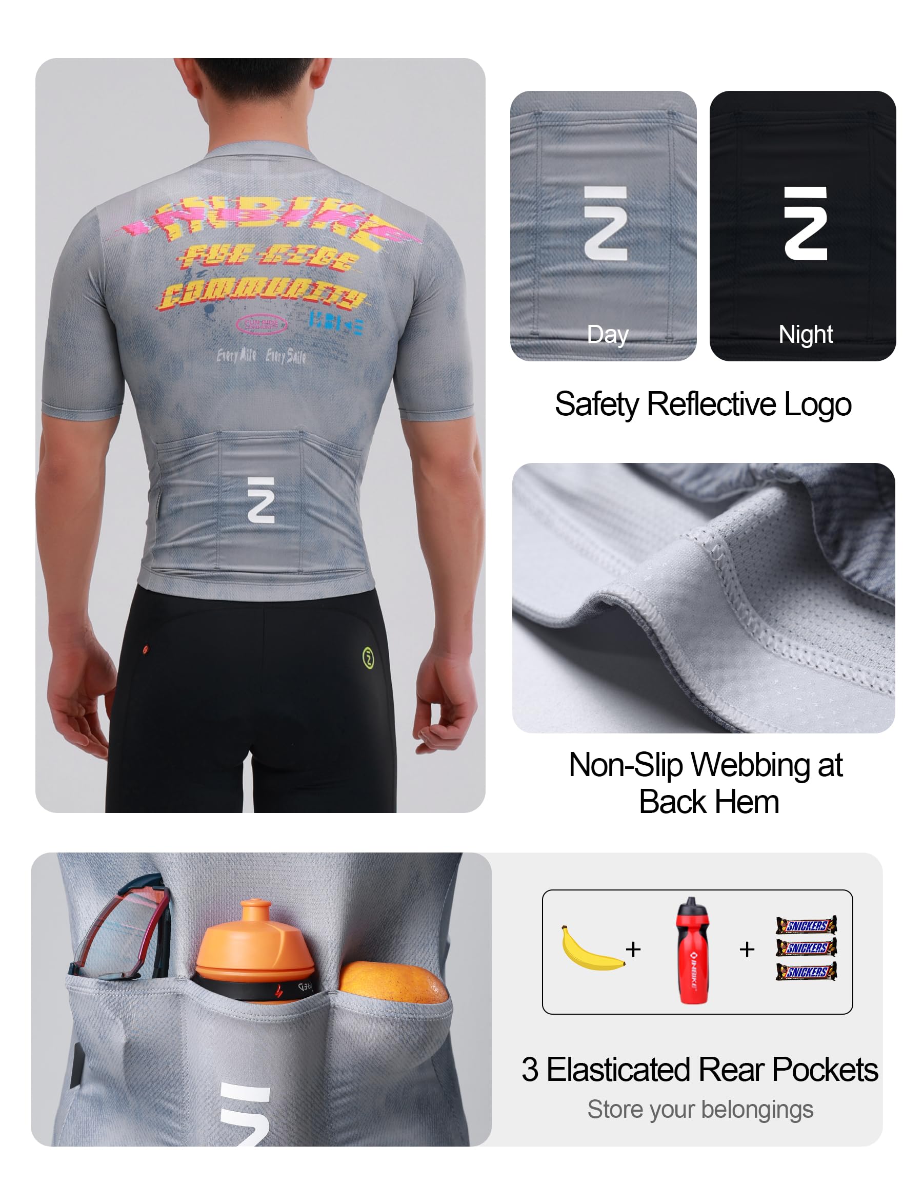 INBIKE Maillot Ciclismo Hombre Verano Manga Corta con 3 Bolsillos Transpirable Elástico UV-Protect Secado rápido WC584