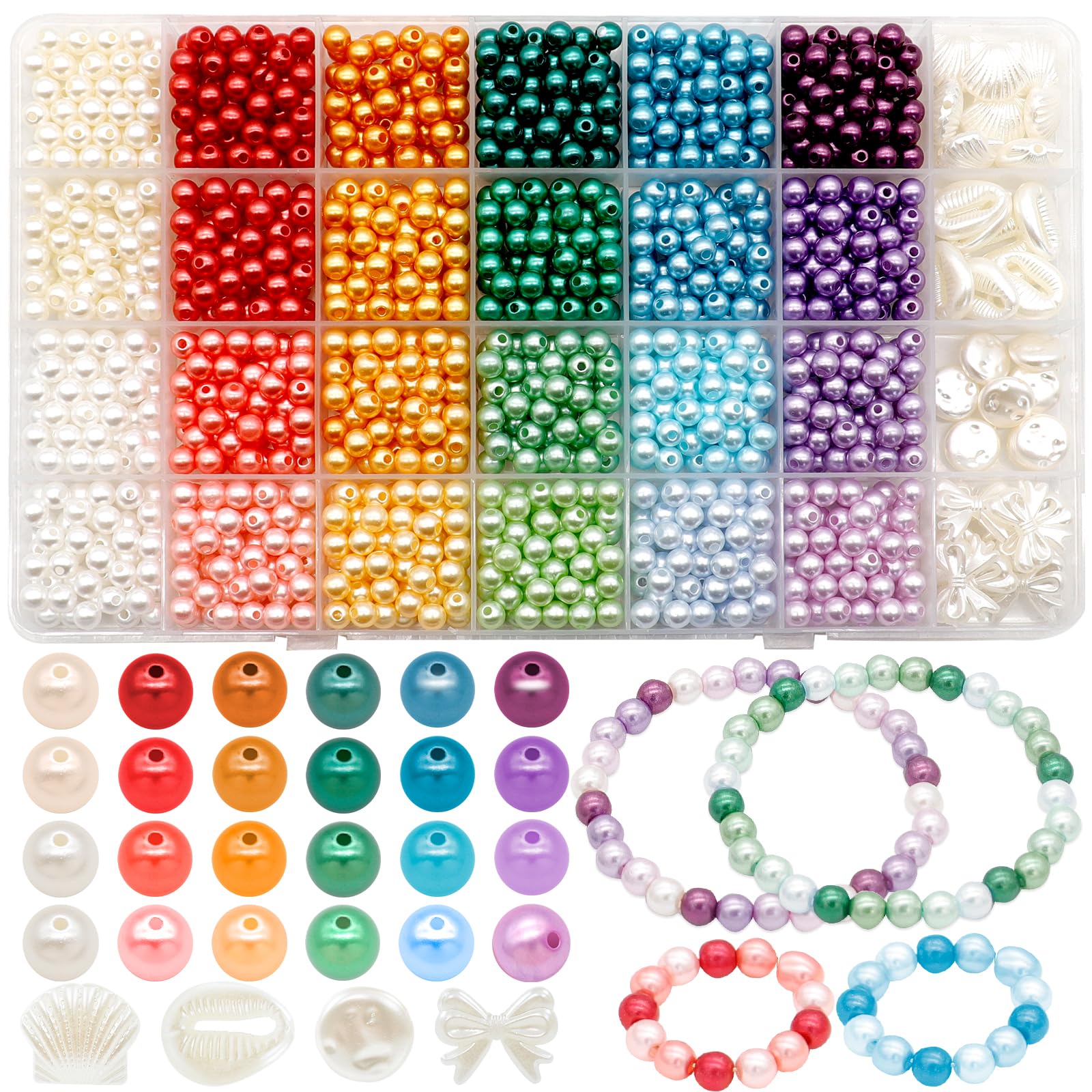 Dotilili 1474 Pcs Pearl Beads for Jewelry Making, 22 Colors 6mm Round Glass Pearl Beads with Irregular Craft Pearls Plastic Imitation Spacer Pearls Ball with Hole for DIY Crafting Bracelet Gifts