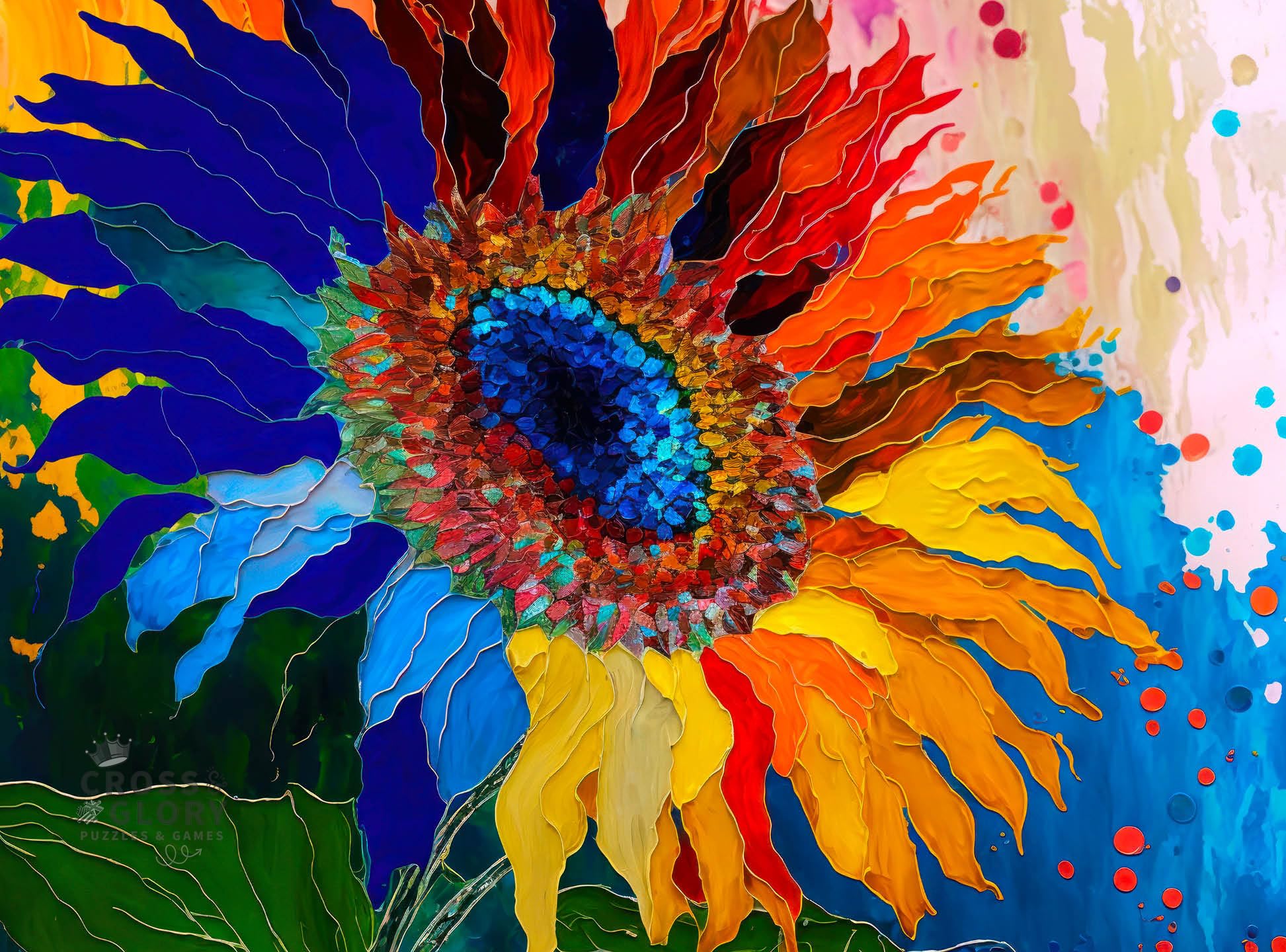 Cross & Glory - Sunflower Kaleidoscope - 1000 Piece Jigsaw Puzzle for Adults | Colorful Flower Artwork | Challenging and Fun Activity | Great Gift for Garden Lovers