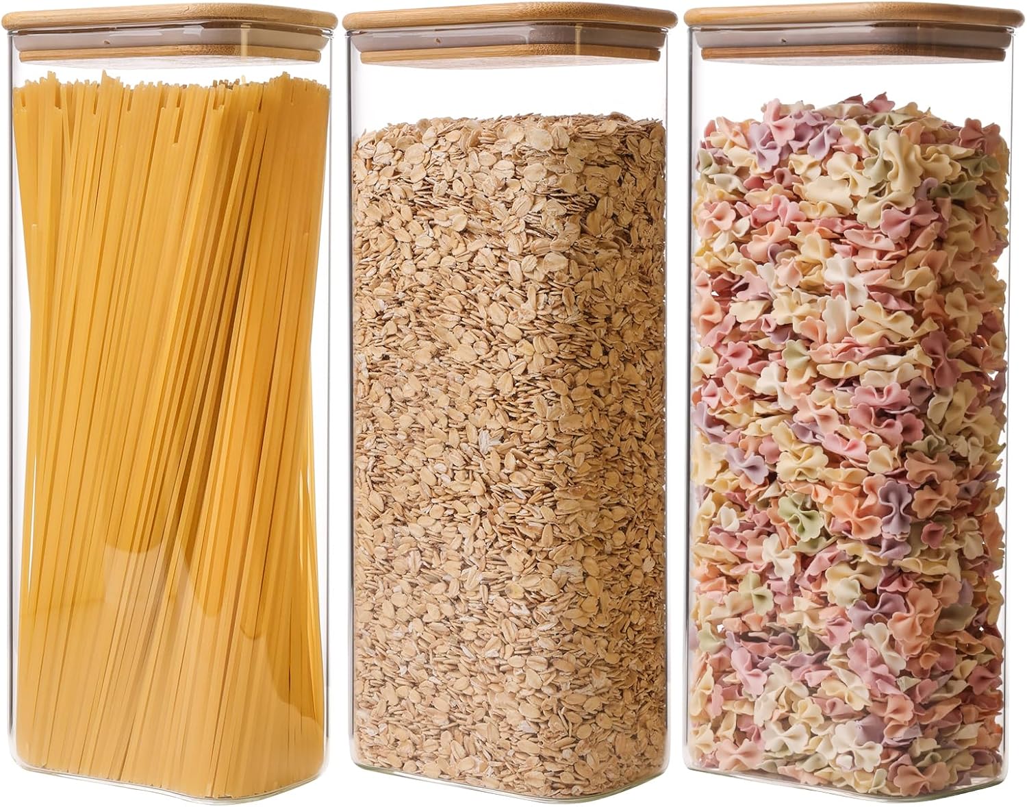 Glass Storage Containers with Airtight Lids, 71 oz Square Jars, Set of 3, for Pantry Organization, Coffee, Sugar, Cereal Glass Storage Containers with Airtight Lids, 71 oz Square Jars, Set of 3, for Pantry Organization, Coffee, Sugar, Cereal