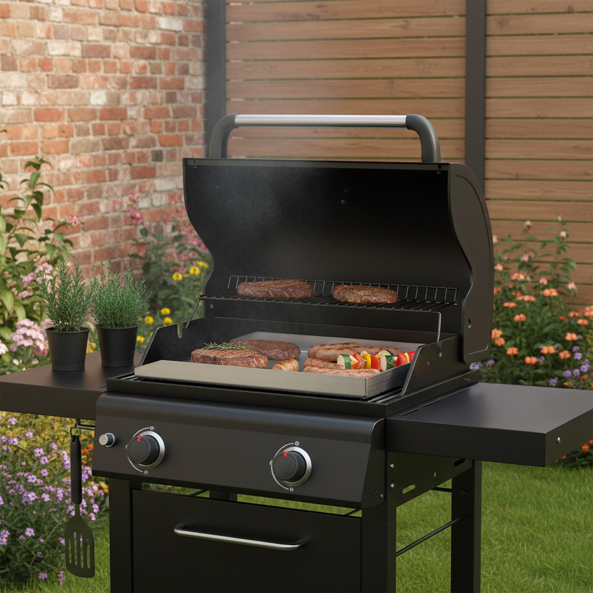 BBQ-Toro Edelstahl Grillplatte | 51 x 32 cm | BBQ Plancha passend für Weber Grill | rechteckig, universal | Grillblech für Holzkohle und Gas