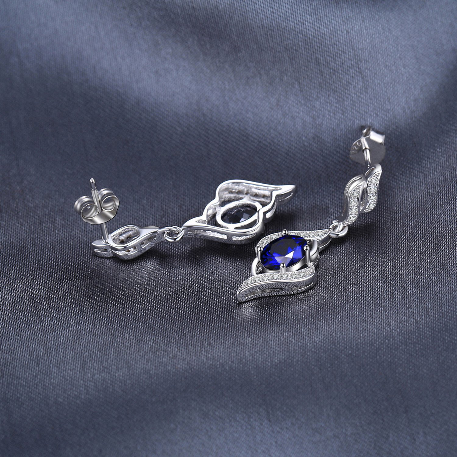 JewelryPalace Luxus Oval 2.2ct Erstellt Blau Saphir Ohrhänger Ohrstecker, Blauer Stein Schmuck Set, Ohrringe Silber 925 Mädchen Echt Silber Damen 925, Schmuck Ohrringe Frauen Geschenke Rosegold Gold