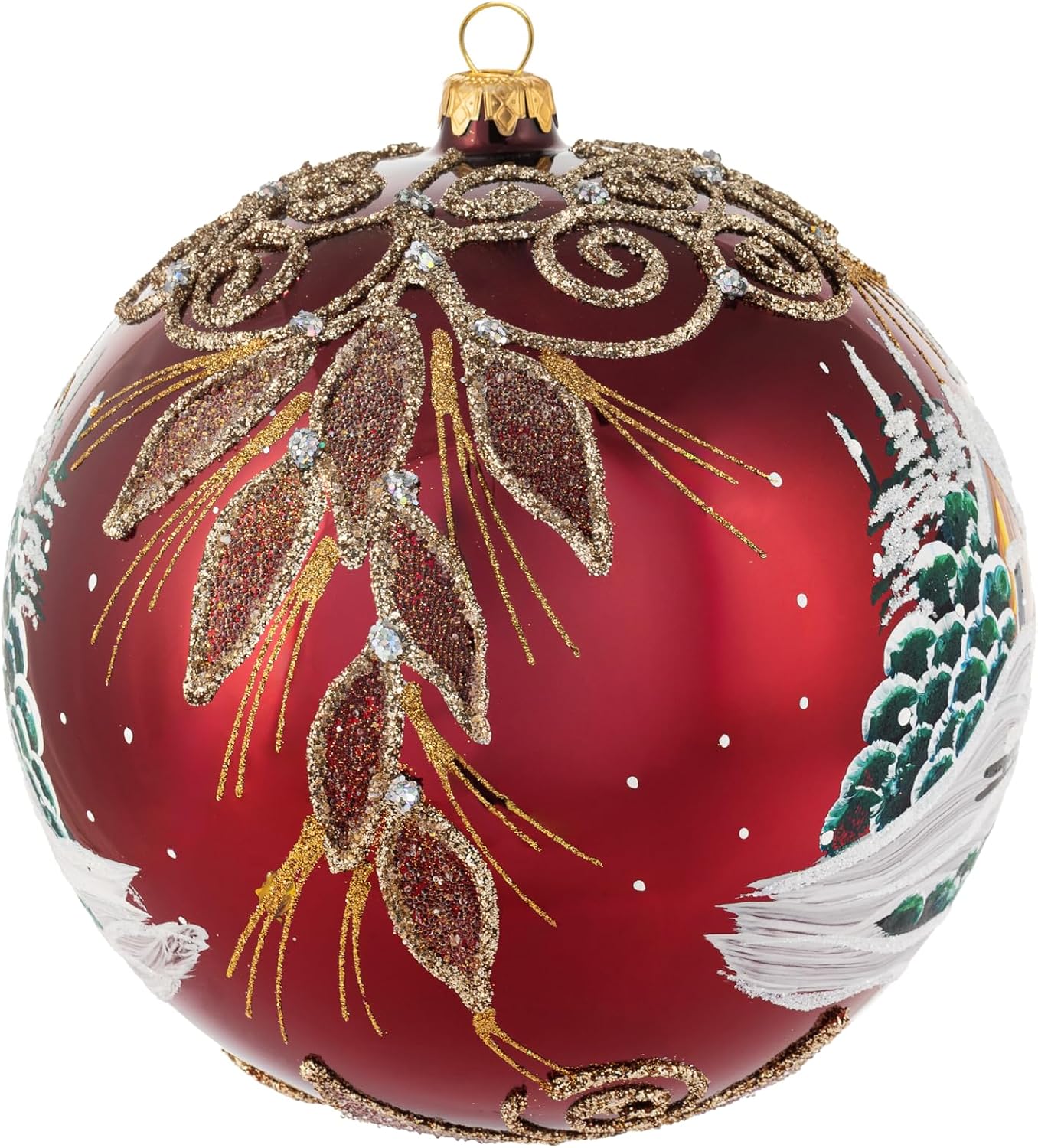 Cranberry Gloss Christmas Ornament with Stand Polish Blown Glass Ball Extra Large Bauble 8 inch/200mm Hand Painted Mulled Wine Ornament