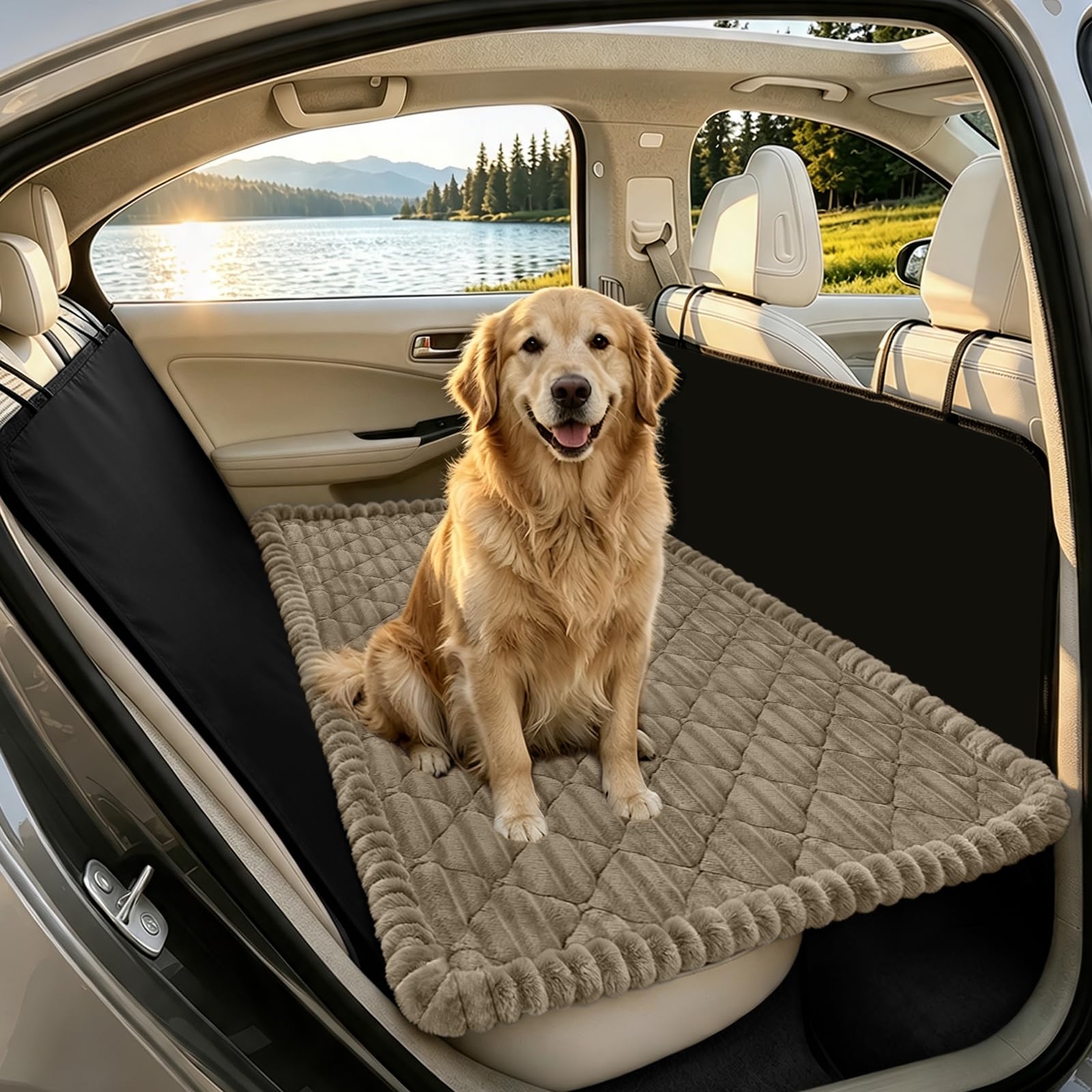 SYLC Dog Bed for Car Back Seat, Non-Slip Car Seat Cushion Cover Soft Plush